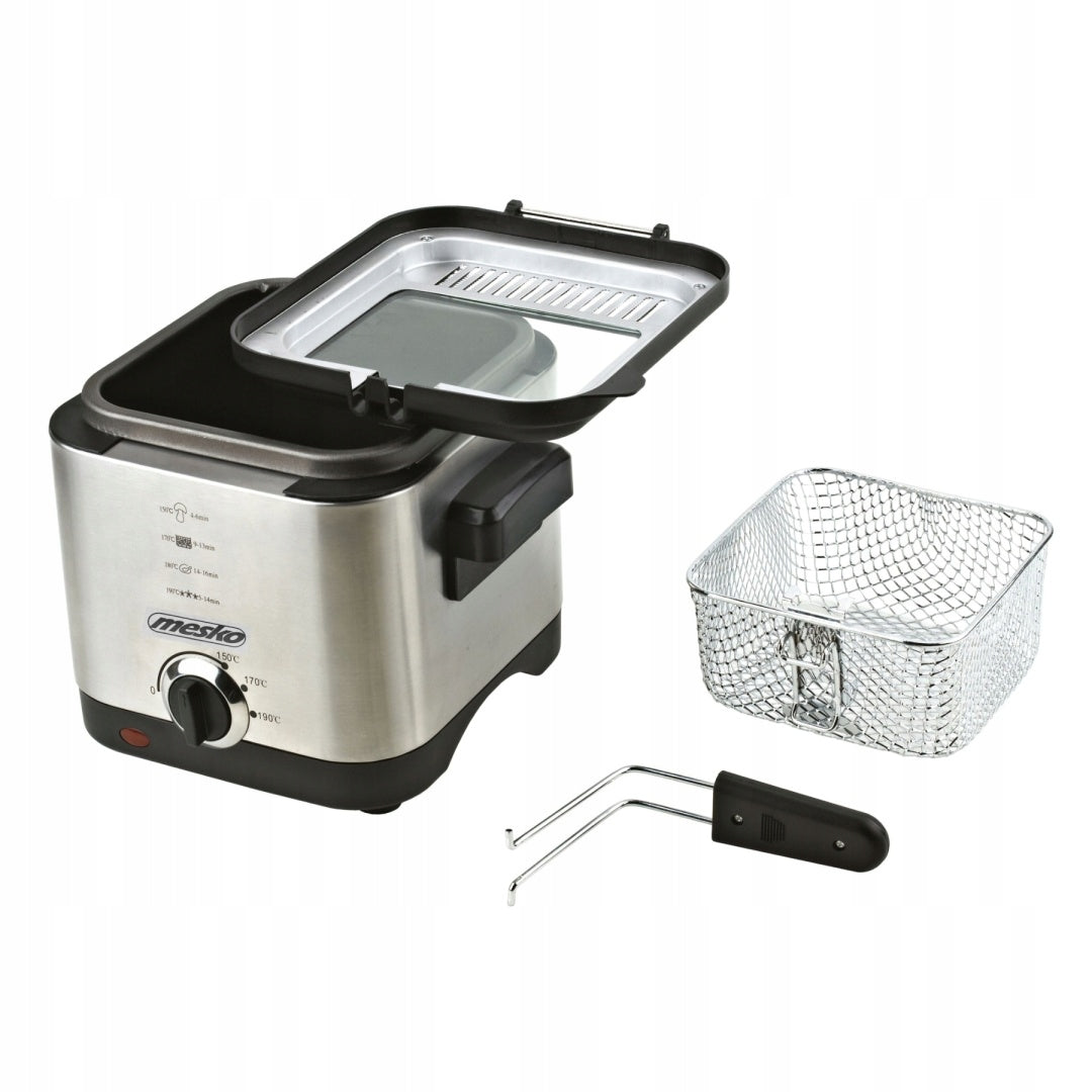 TRADITIONAL SMALL OIL FRYER WITH WINDOW 1.5L 900W SILVER Brand Mesko