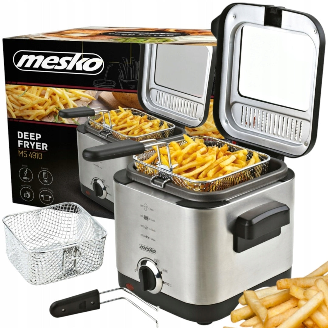 TRADITIONAL SMALL OIL FRYER WITH WINDOW 1.5L 900W SILVER