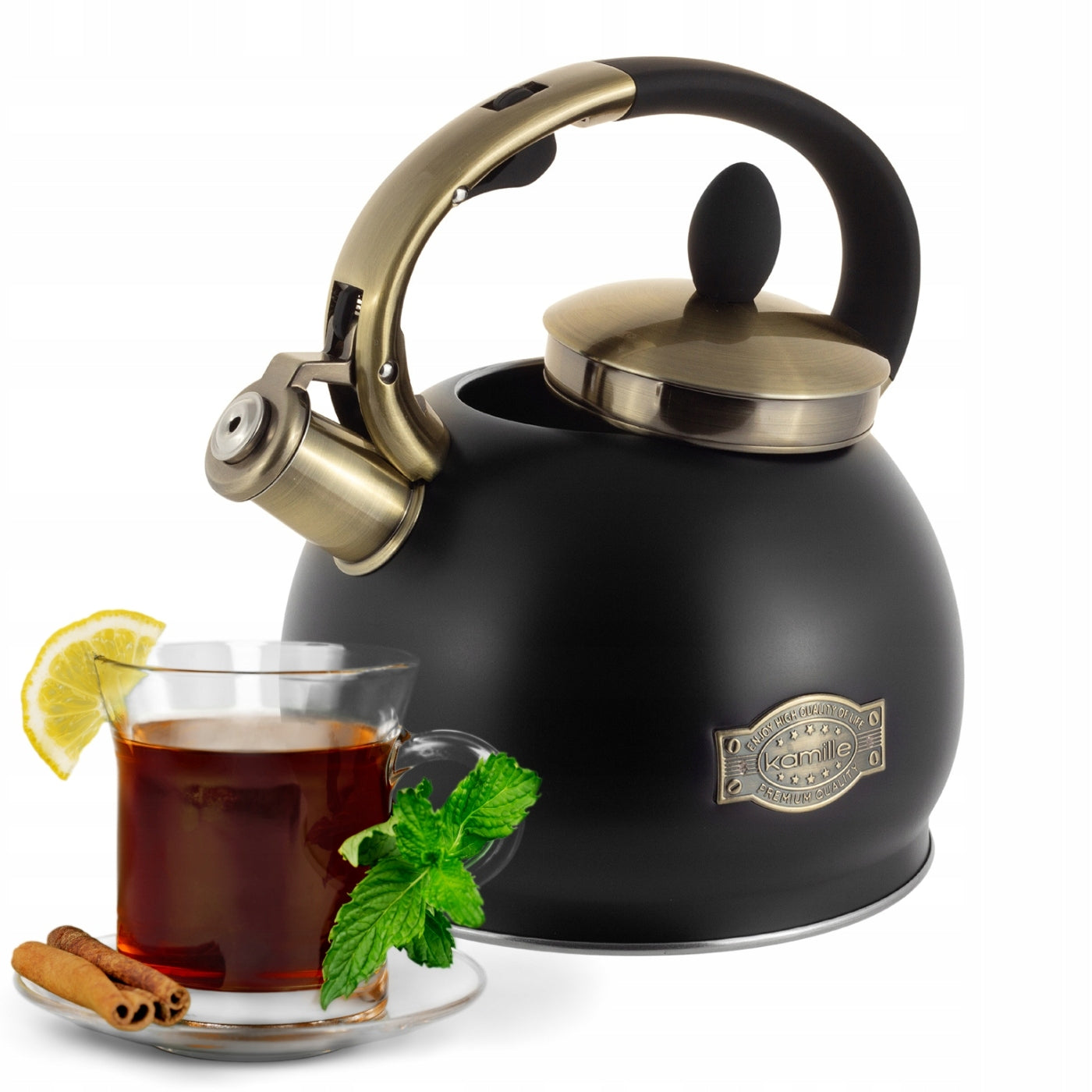 TRADITIONAL STEEL KETTLE WITH WHISTLE 2,7 L FOR GAS INDUCTION BLACK KAMILLE Manufacturer code KM0852