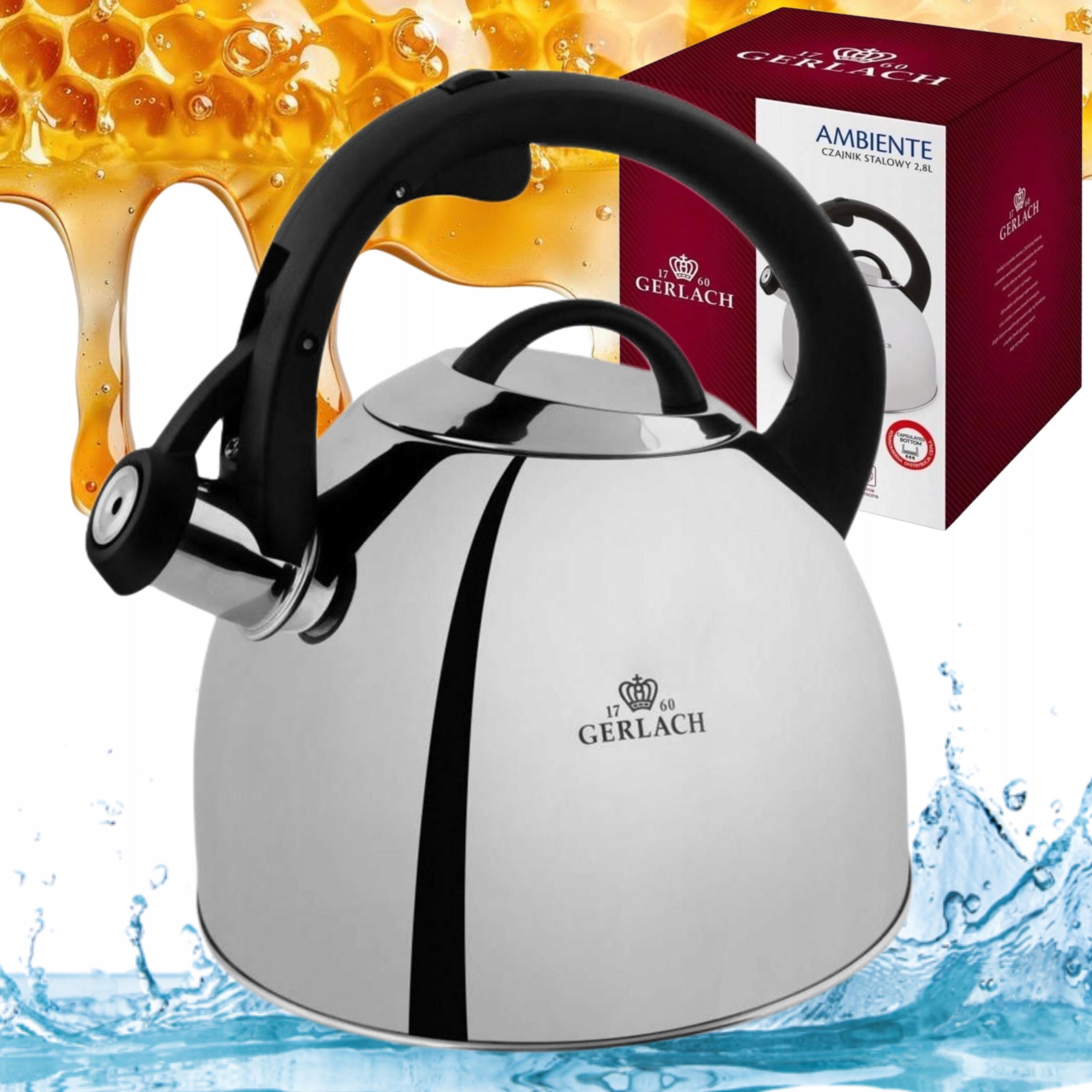 TRADITIONAL STEEL KETTLE WITH WHISTLE GAS INDUCTION GERLACH AMBIENTE 2,8L