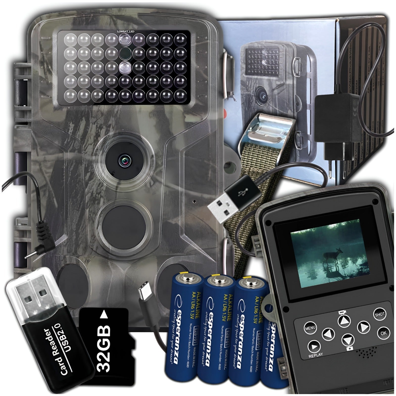 TRAIL CAMERA FOREST HUNTING CAMERA IR PL MENU IP65 CARD 32GB + BATTERIES