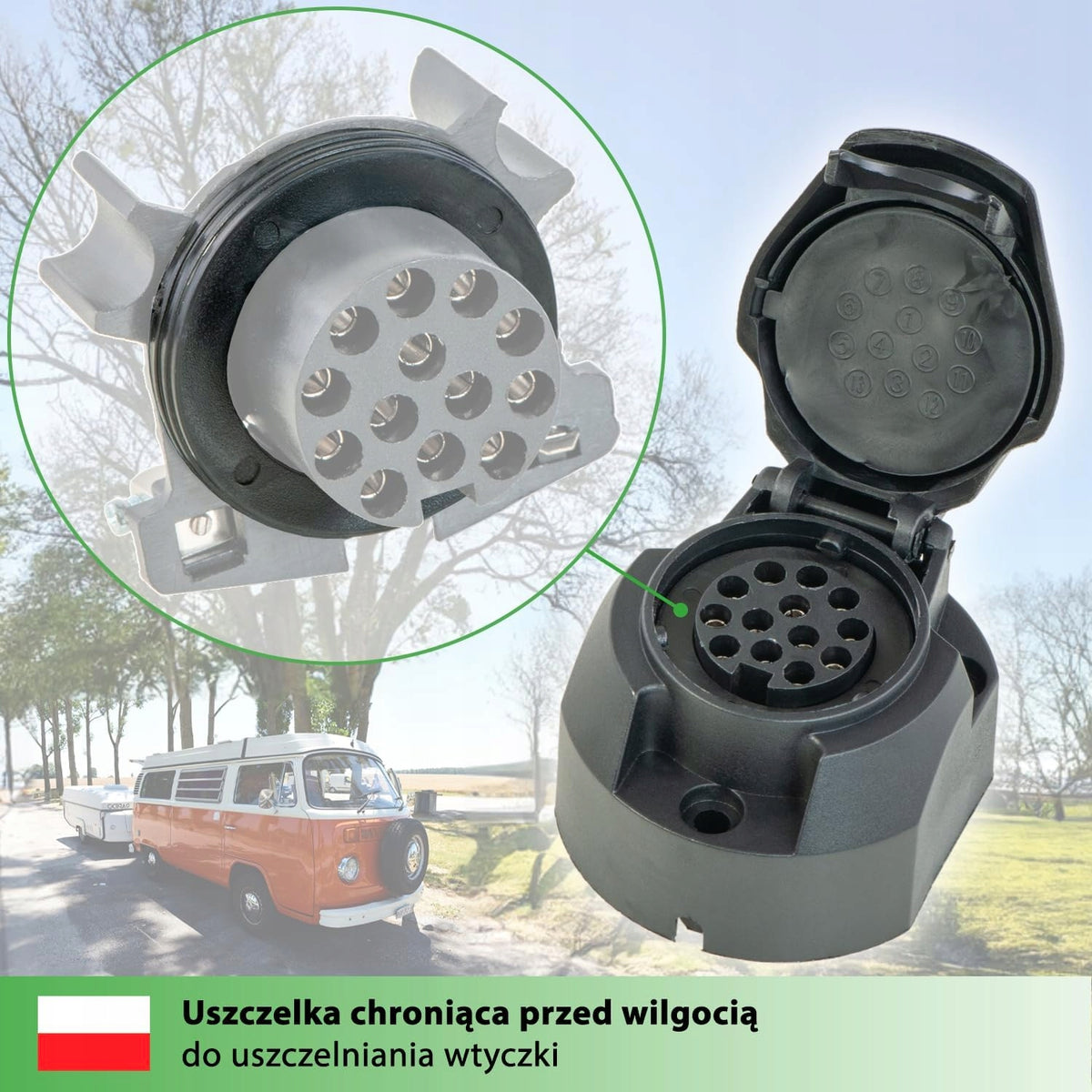 TRAILER SOCKET 13 PIN WITH TEMPLATE WATERPROOF PLASTIC HOUSING Manufacturer KAM-PRZYCZEPKI