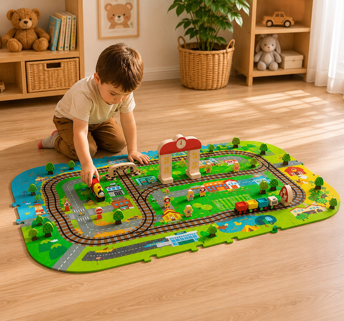 TRAIN BATTERY RAILWAY WITH MAT EDUCATIONAL MAT 120x90 CITY TRACKS STREETS Packaging status original