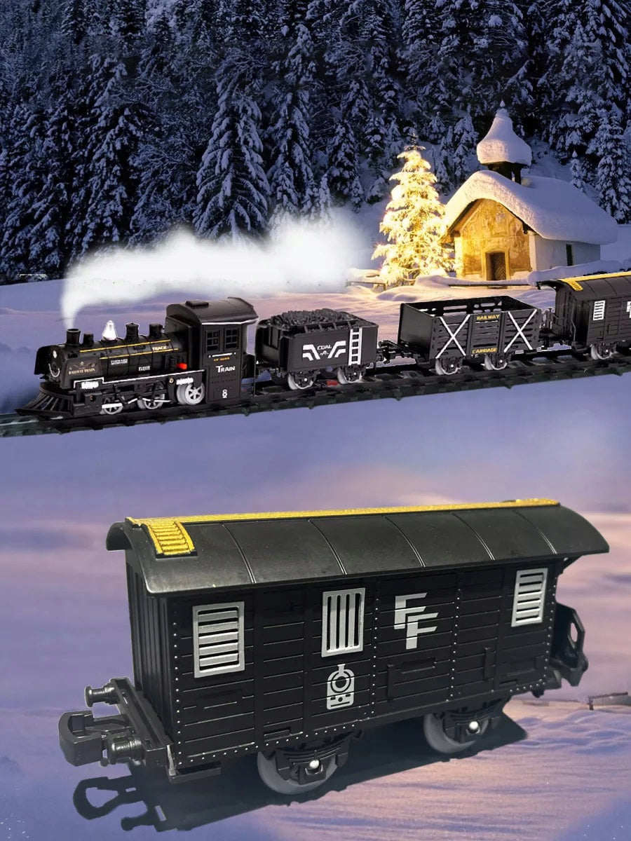 TRAIN LOCOMOTIVE CIUCHCIA TRACKS + 5 WAGONS LARGE SET, QUEUE Packaging status original