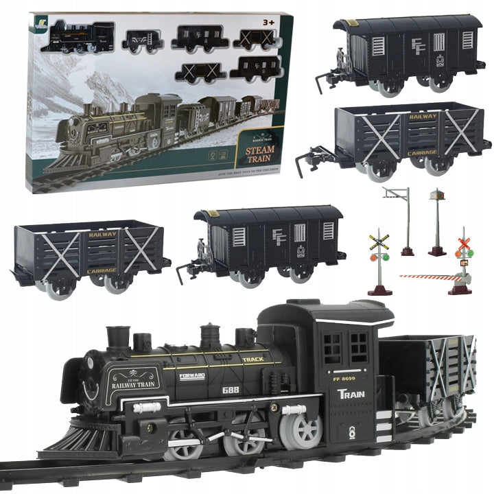 TRAIN LOCOMOTIVE CIUCHCIA TRACKS + 5 WAGONS LARGE SET, QUEUE