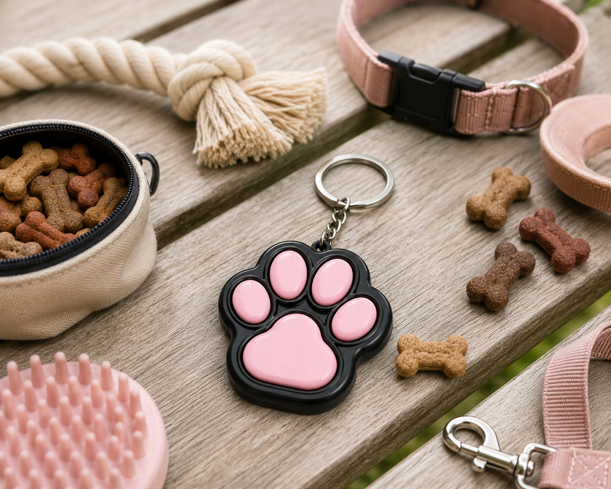 TRAINING CLICKER FOR DOG AND CAT – CLICKER IN THE SHAPE OF A PAW PINK KEYCHAIN Packaging status original