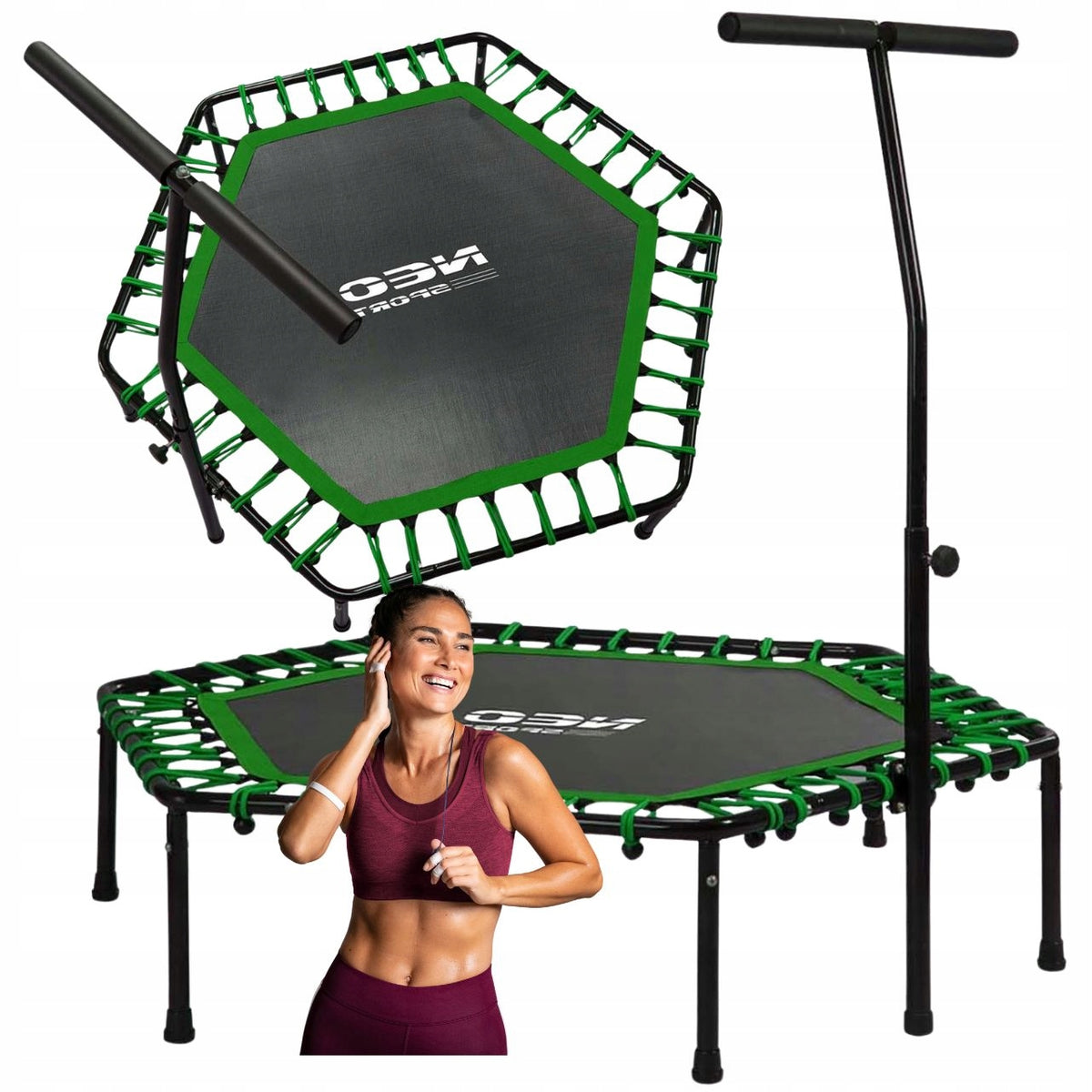 TRAMPOLINE WITH HANDLE 100kg FITNESS TRAINING FOR EXERCISE FAT BURNING