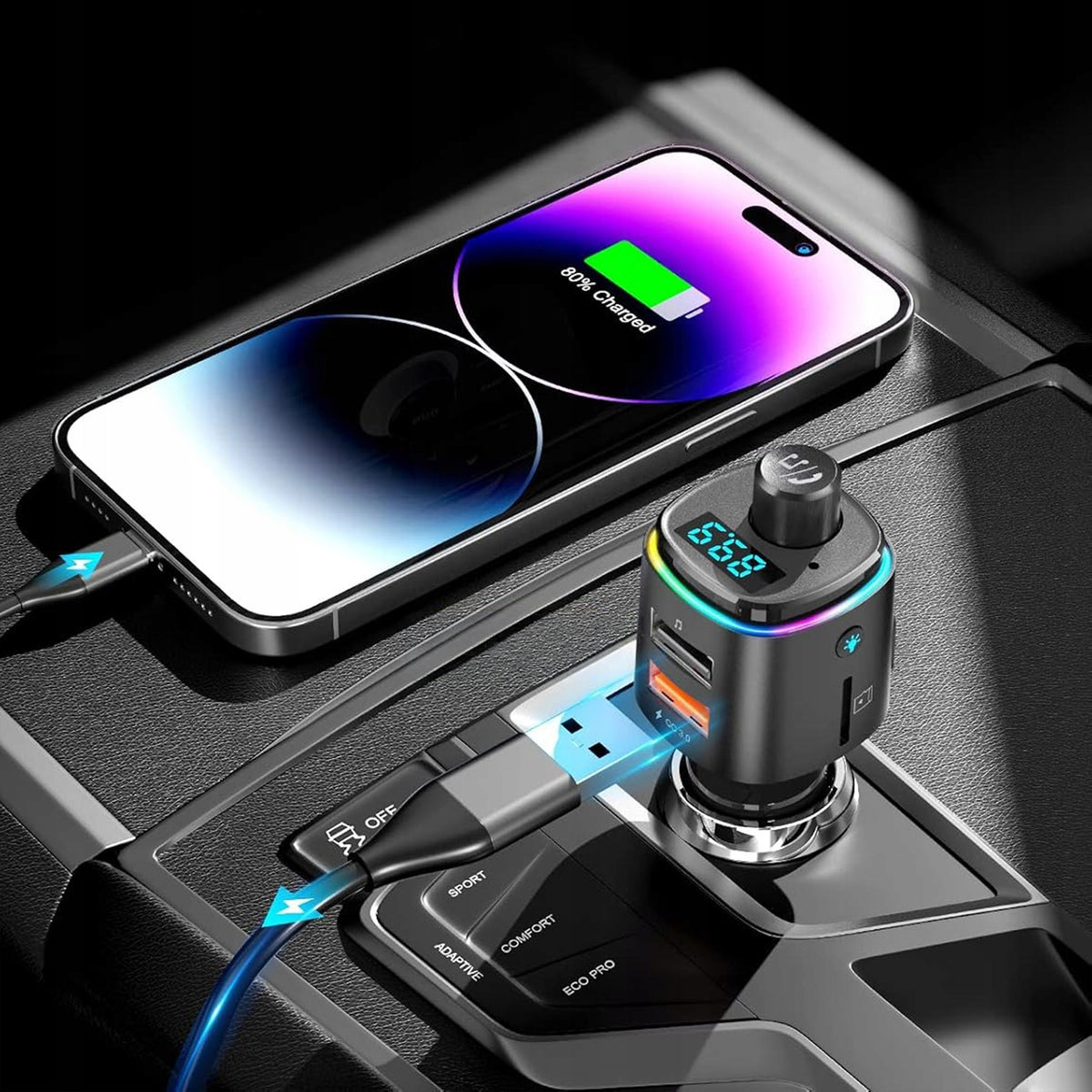 TRANSMITTER FM BLUETOOTH CHARGER BT USB TYP-C QC 3.0 + PD 23W BASS LED MP3 Manufacturer code SAMOCHODOWA ADAPTER DO SAMOCHODU USB-C 3.0