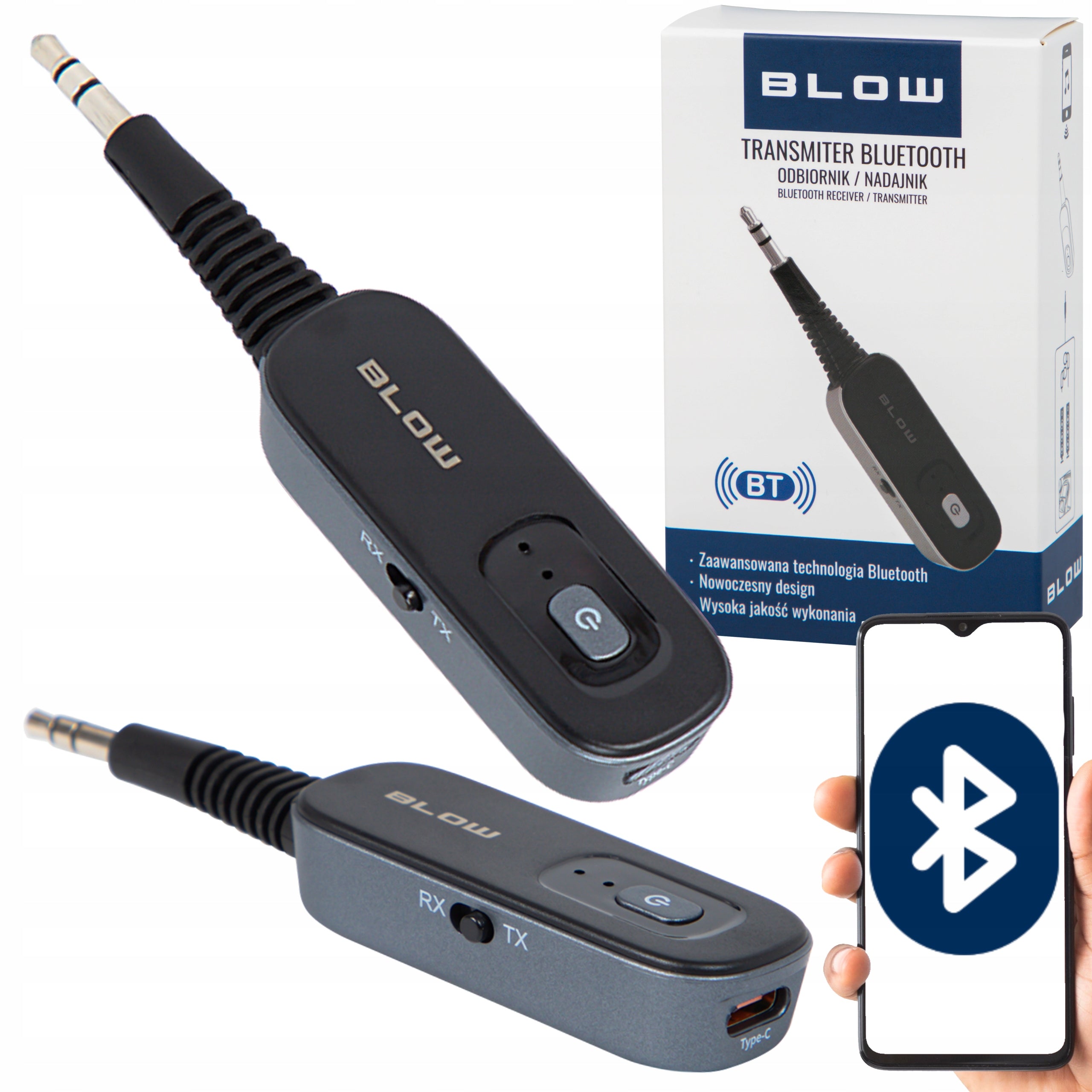 TRANSMITTER RECEIVER BLUETOOTH TRANSMITTER 2IN1 AUX MINIJACK 3,5MM TX RX USB-C Packaging status original