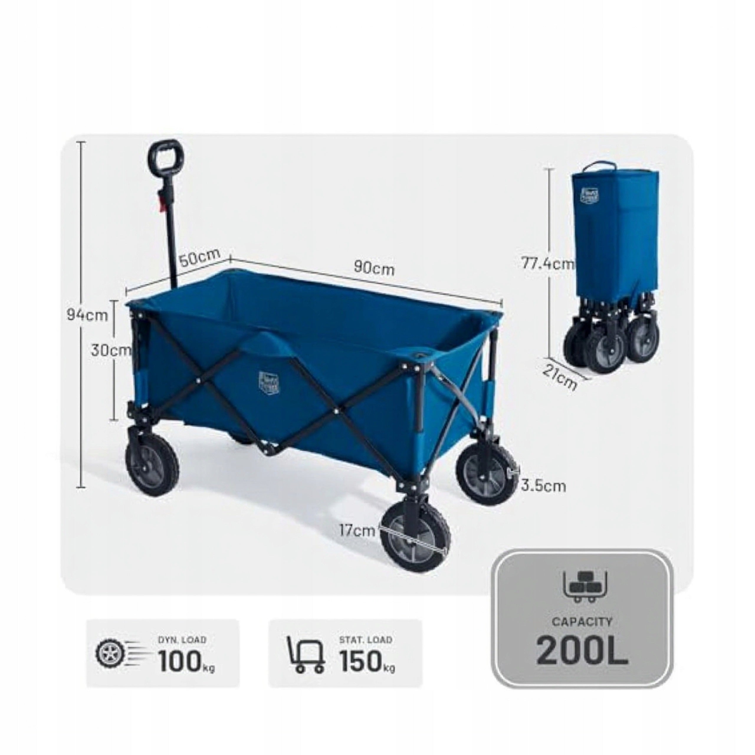 TRANSPORT FOLDING TROLLEY 200L LIFTING CAPACITY 100 KG ADJUSTABLE HANDLE Brand Timber Ridge