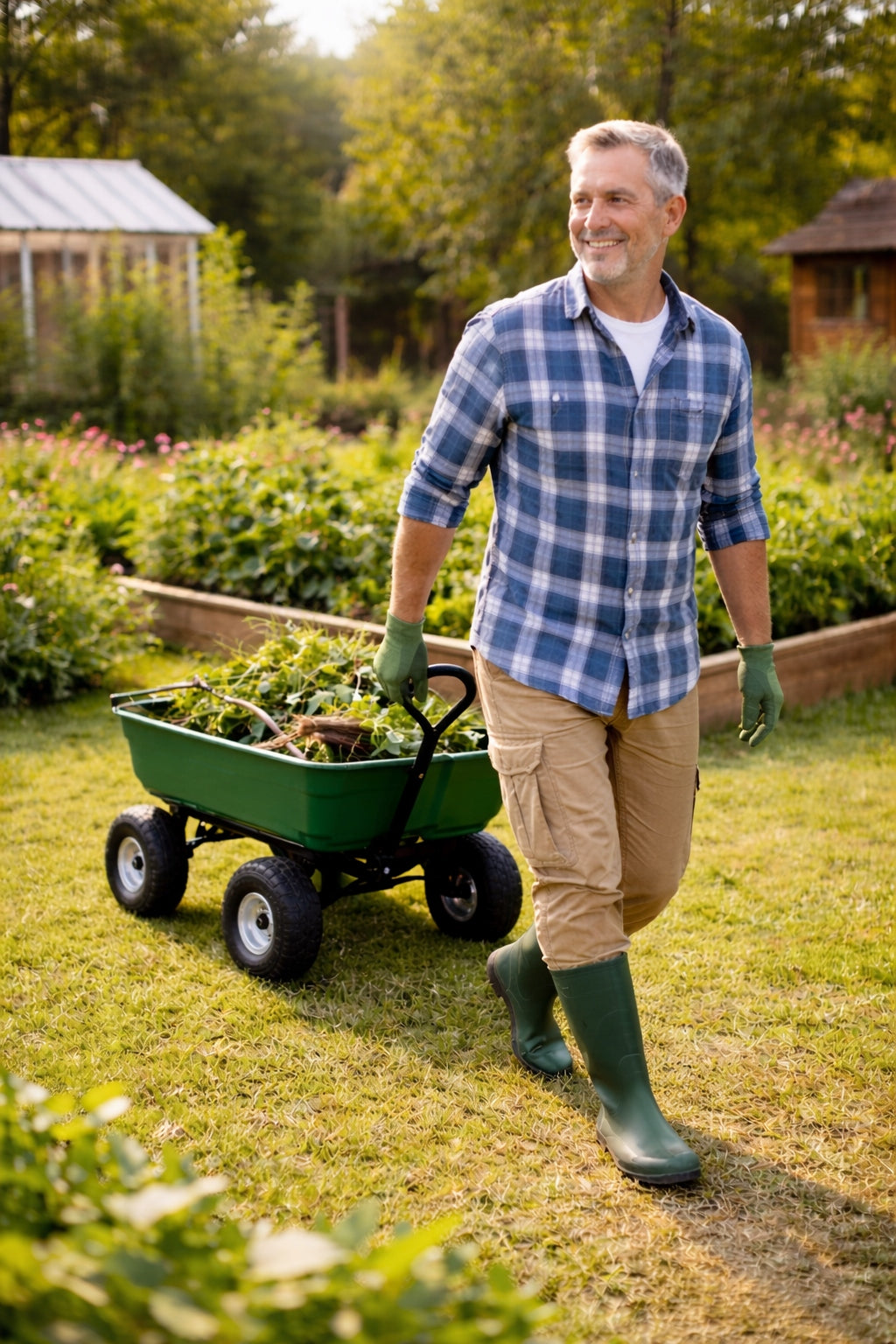 TRANSPORT GARDEN TROLLEY 90L 150KG TIPPER WHEELBARROW PUMPED WHEELS STRONG Kind trolley