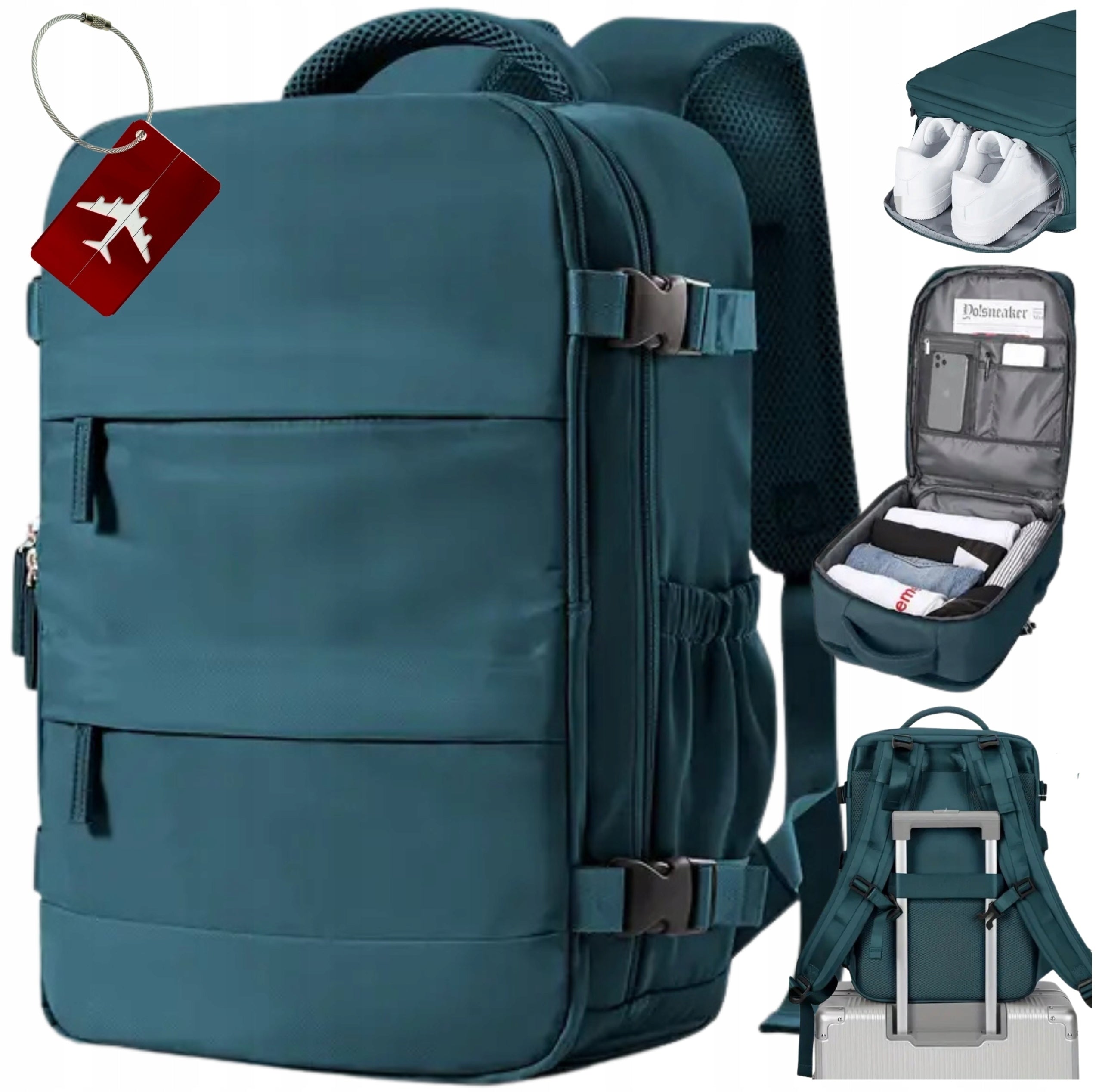 TRAVEL BACKPACK 40x25x20 LUGGAGE FOR AIRPLANE RYANAIR WIZZAIR with Pendant Manufacturer code T500
