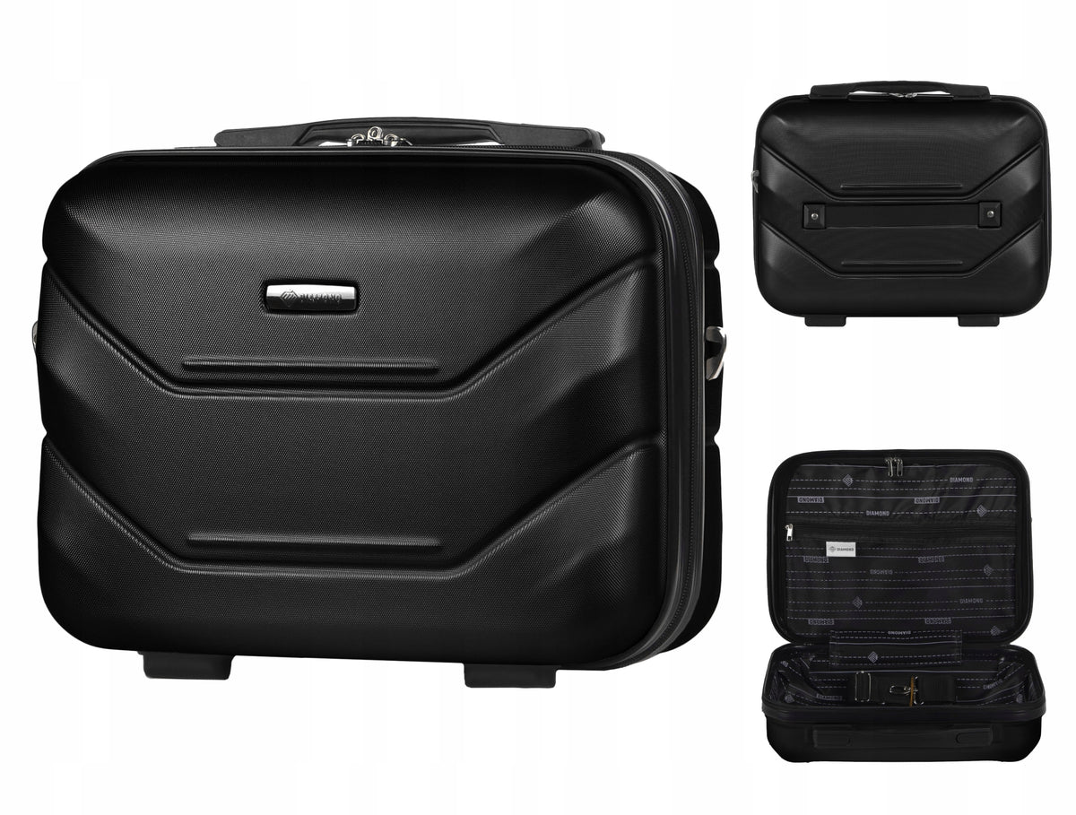 TRAVEL CASE COSMETIC BAG LUGGAGE DIAMOND BLACK Hard BC 14" A227 ABS