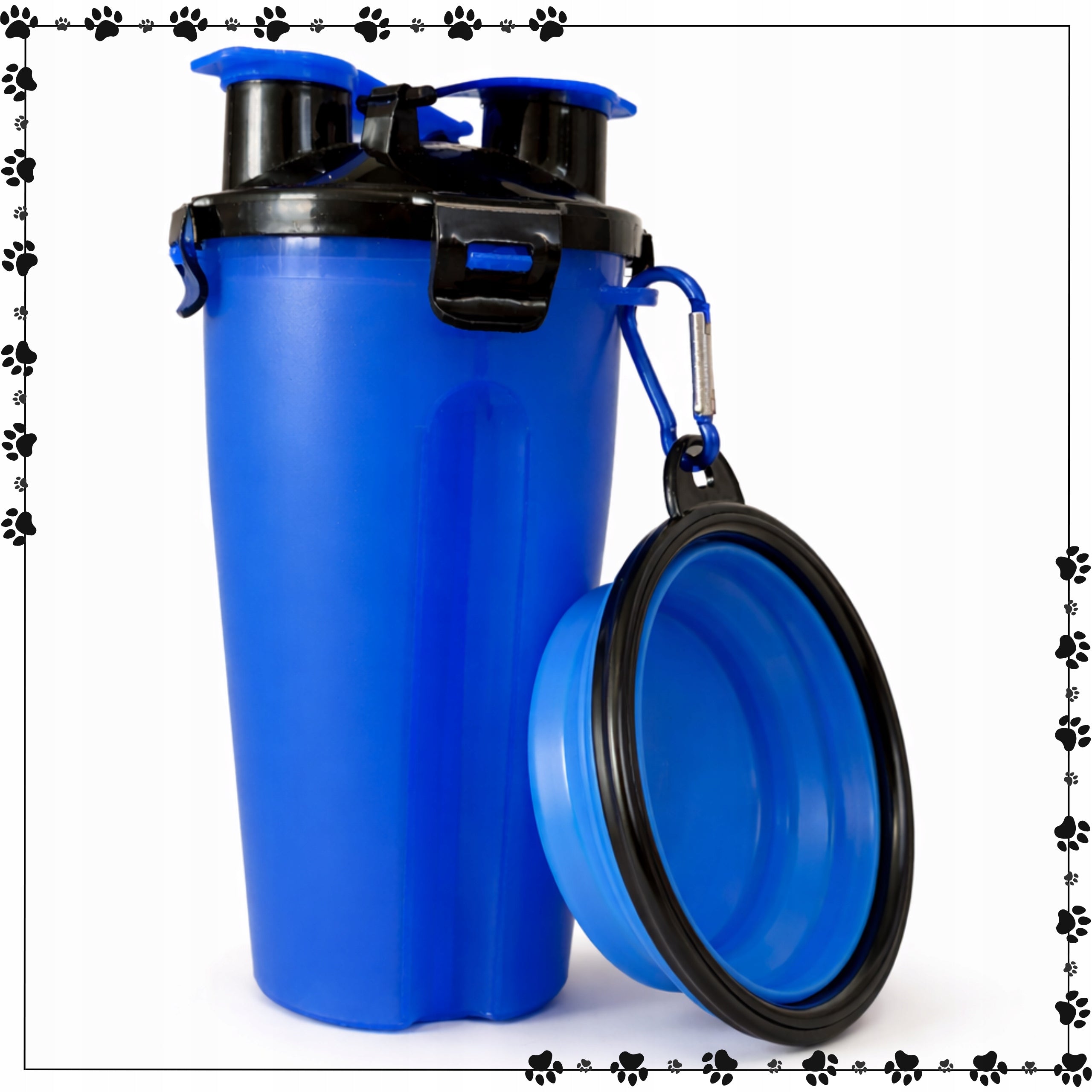 TRAVEL CONTAINER WATER BOTTLE WITH SILICONE BOWL 2IN1 WATER FOOD BLUE Manufacturer code niebieski