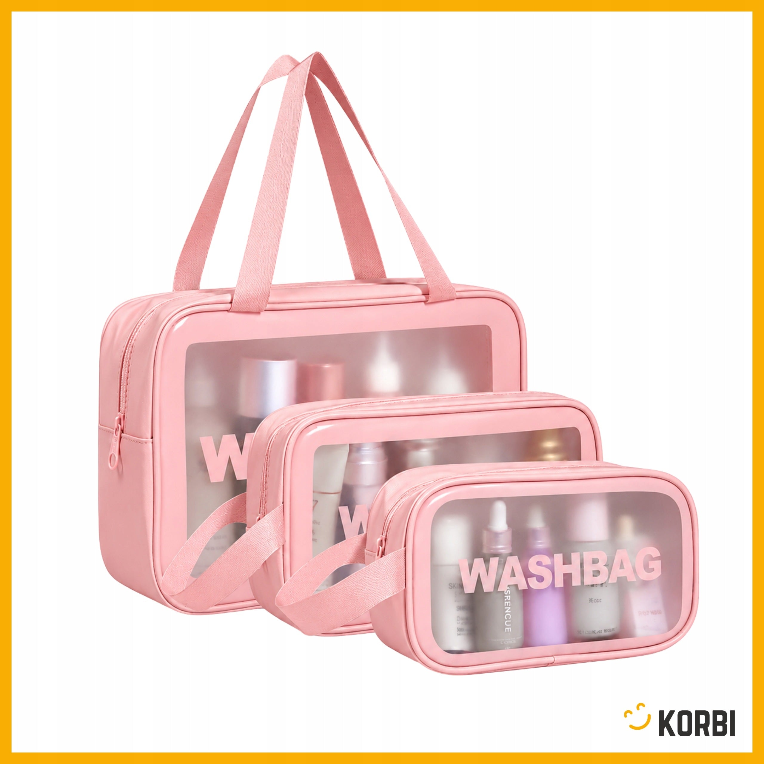 TRAVEL COSMETIC BAG FOR AIRPLANE TRANSPARENT PINK x3 J4 Packaging status original