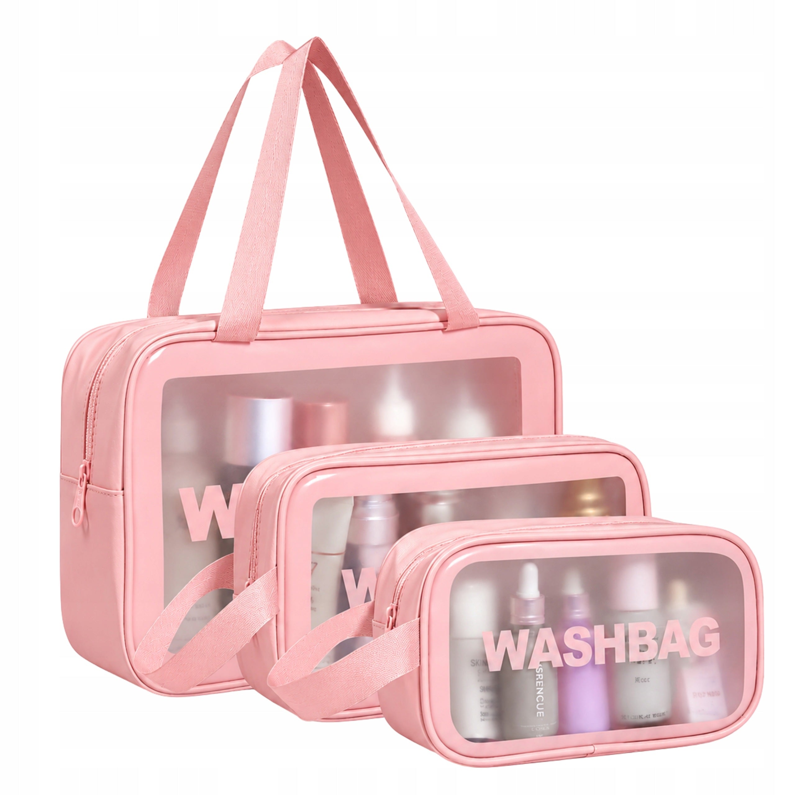 TRAVEL COSMETIC BAG FOR AIRPLANE TRANSPARENT PINK x3 J4