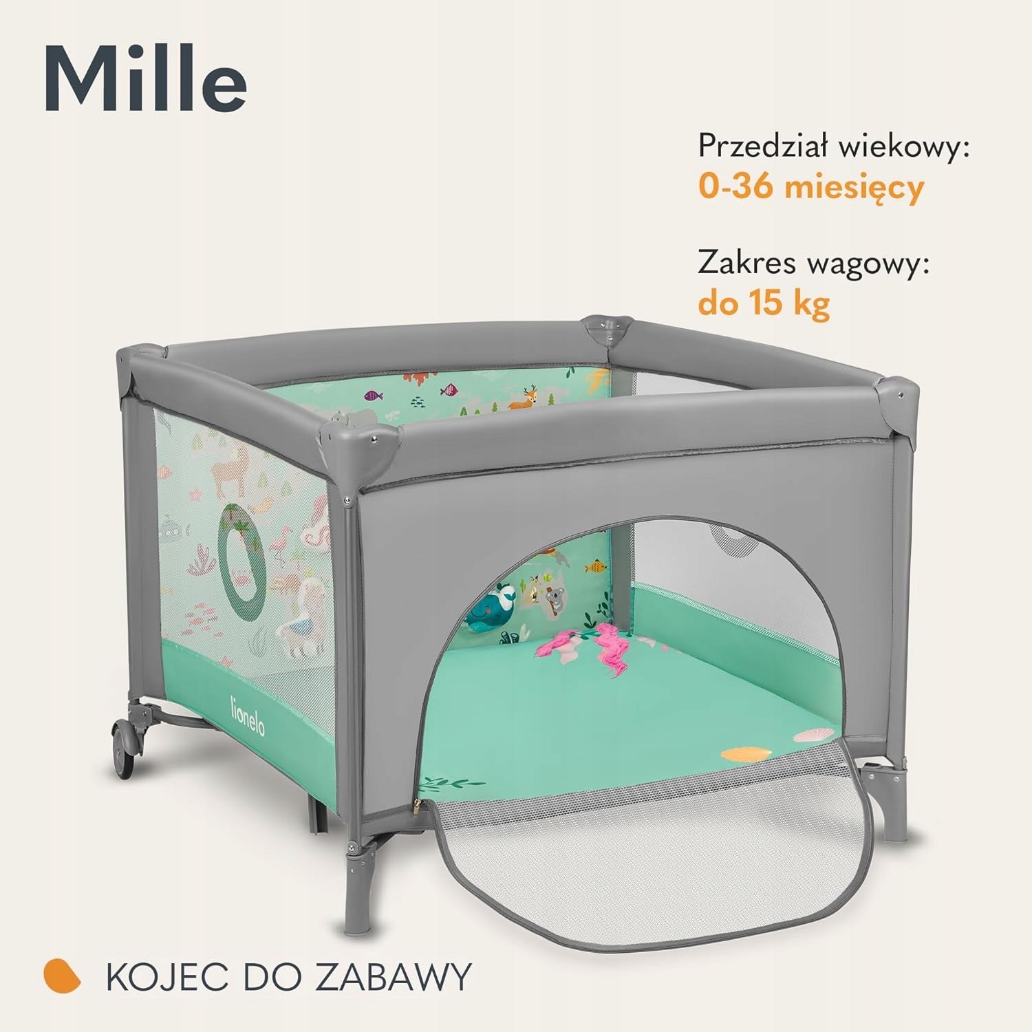 TRAVEL COT 2IN1 100x100CM WITH MATTRESS AND BAG GREEN Packaging status original