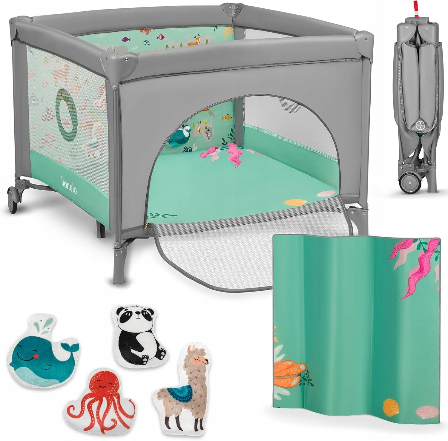 TRAVEL COT 2IN1 100x100CM WITH MATTRESS AND BAG GREEN