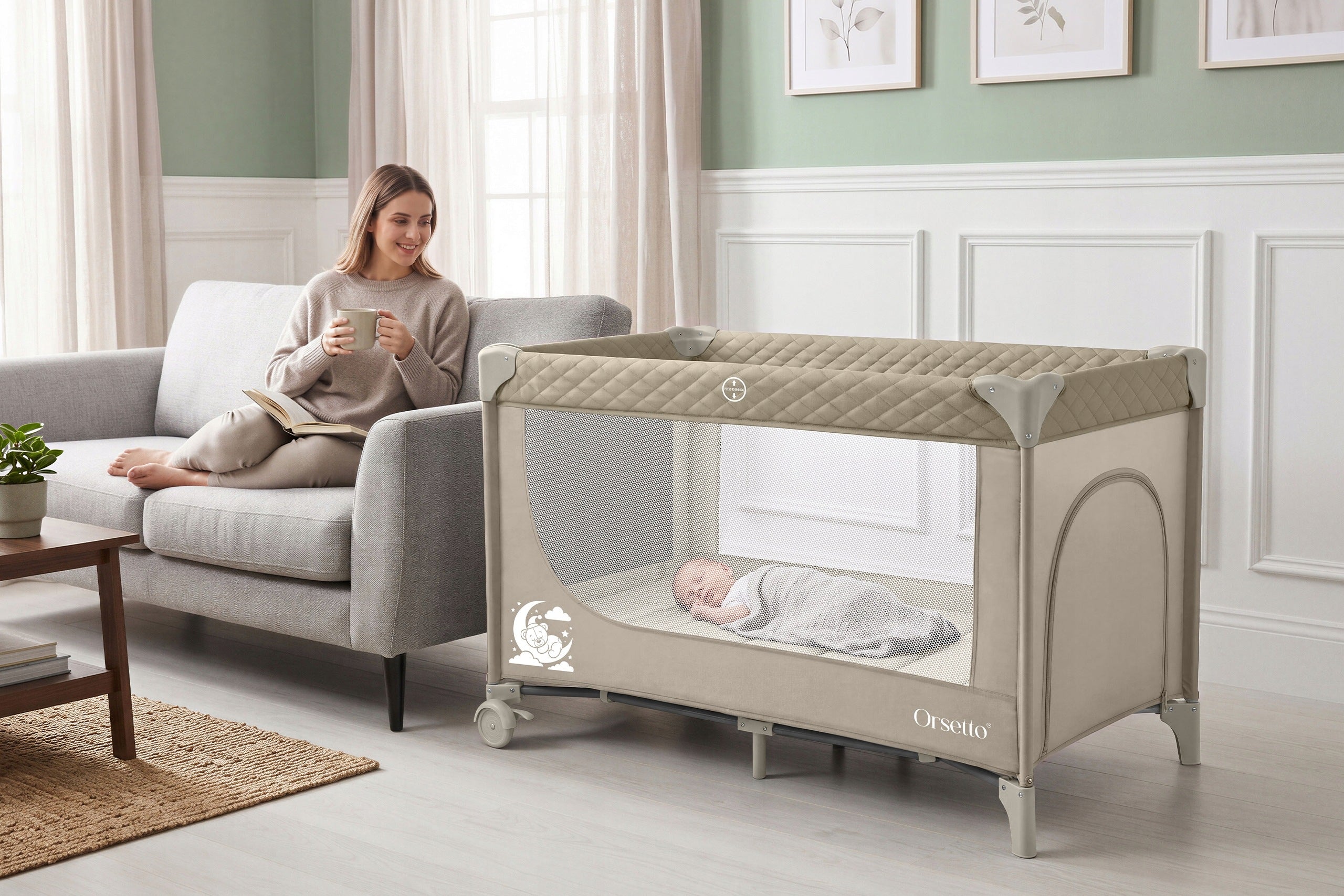 TRAVEL COT CAMPINO DUO II-LEVEL ORSETTO QUICK FOLD BEIGE Manufacturer code 5905226126846