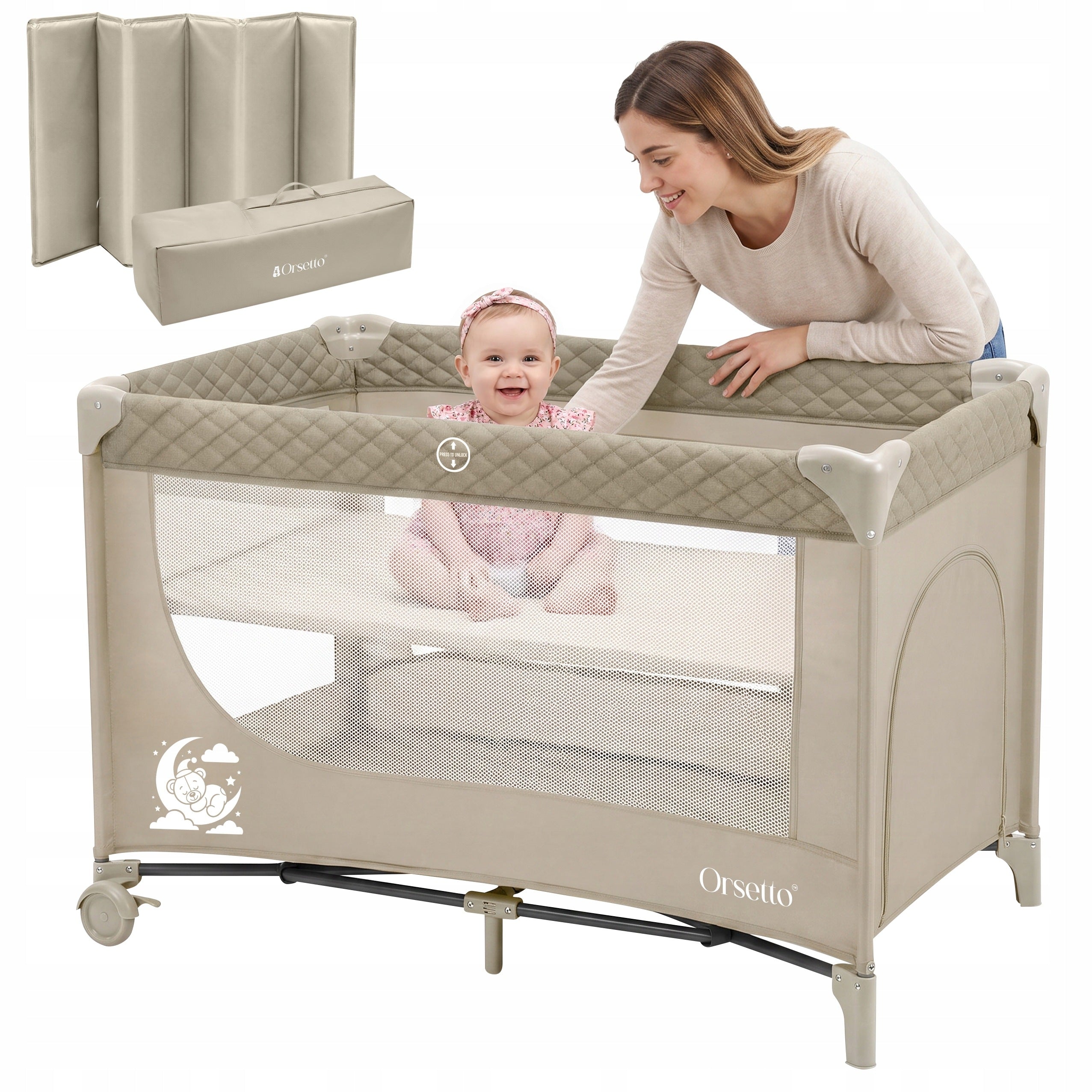 TRAVEL COT CAMPINO DUO II-LEVEL ORSETTO QUICK FOLD BEIGE