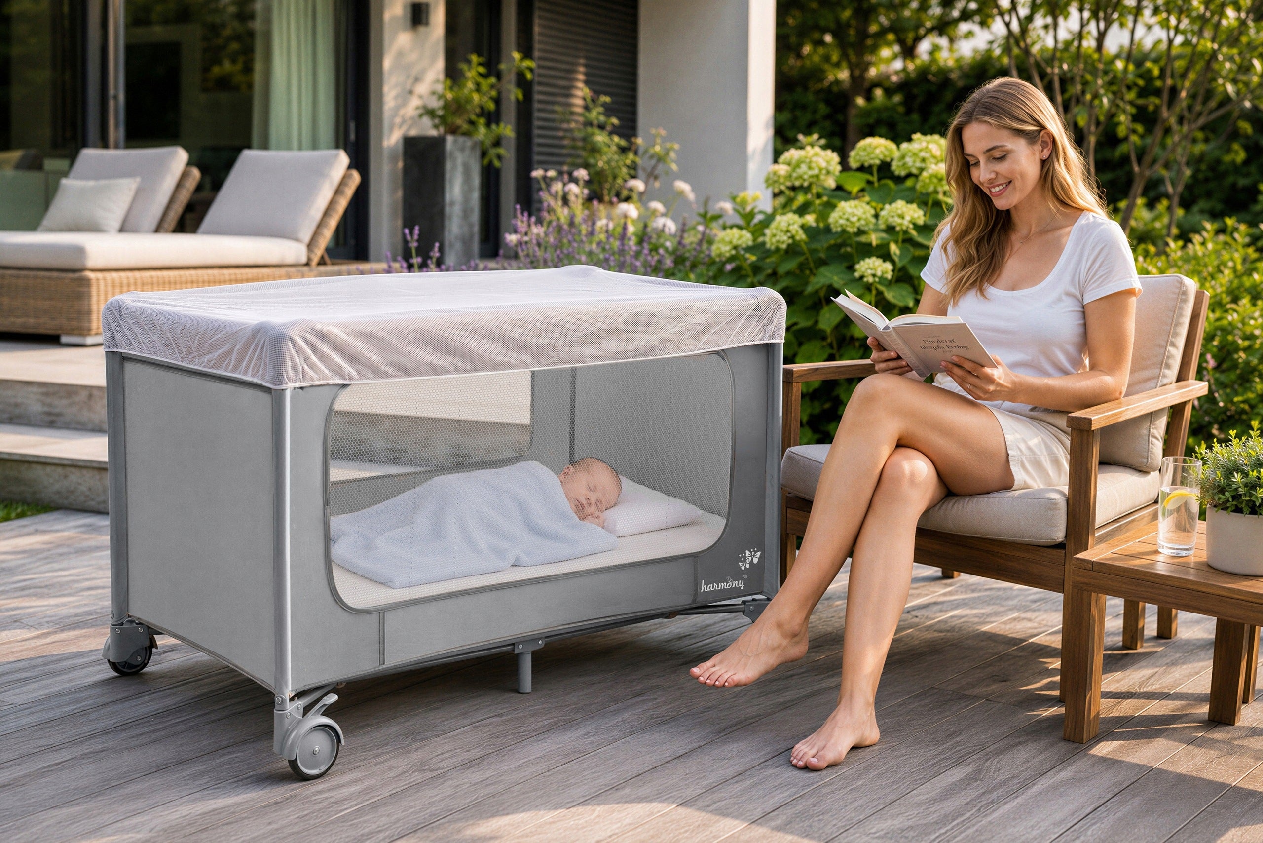 TRAVEL COT CLOUD TWO-LEVEL FOLDING WITH MOSQUITO NET + BAG Color gray