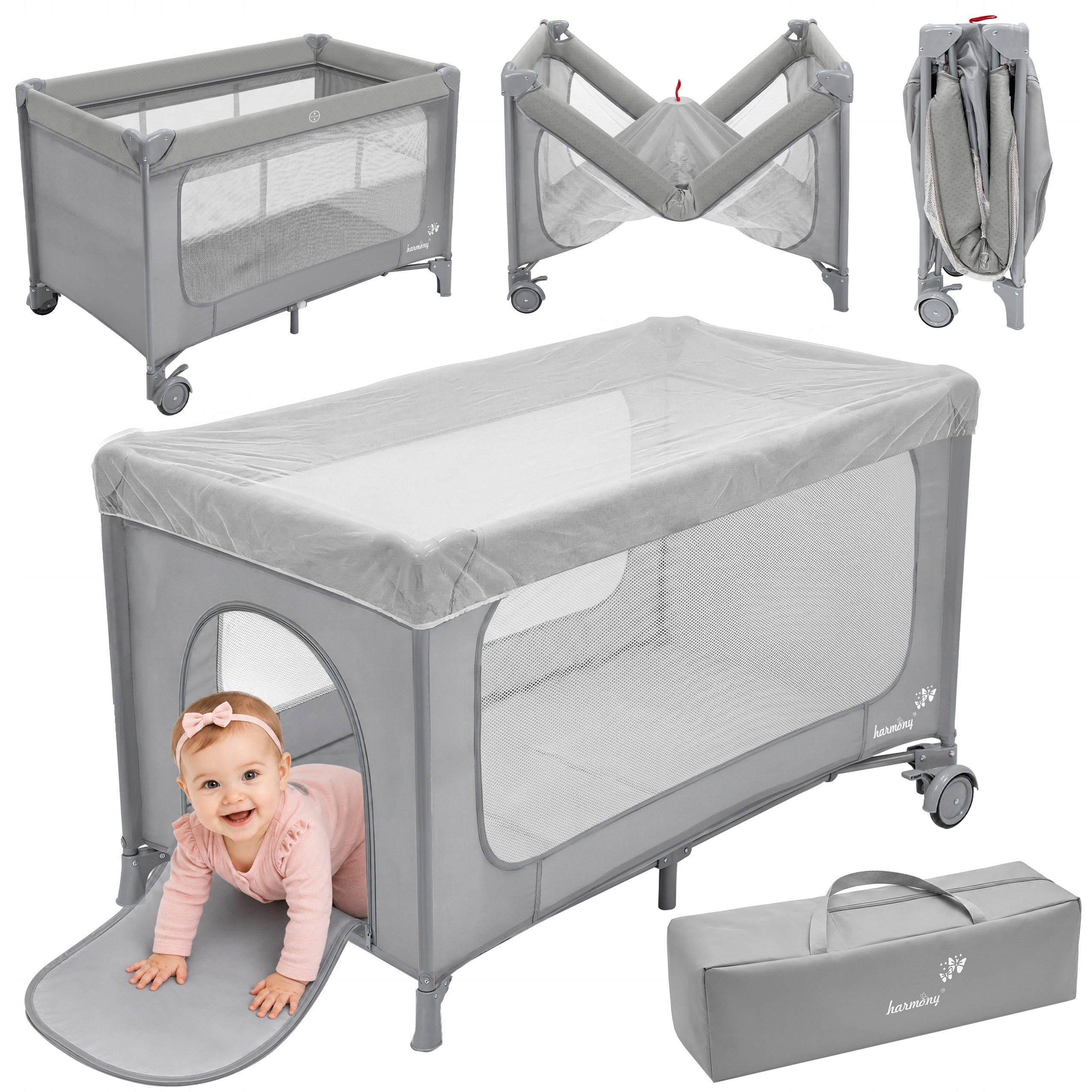 TRAVEL COT CLOUD TWO-LEVEL FOLDING WITH MOSQUITO NET + BAG