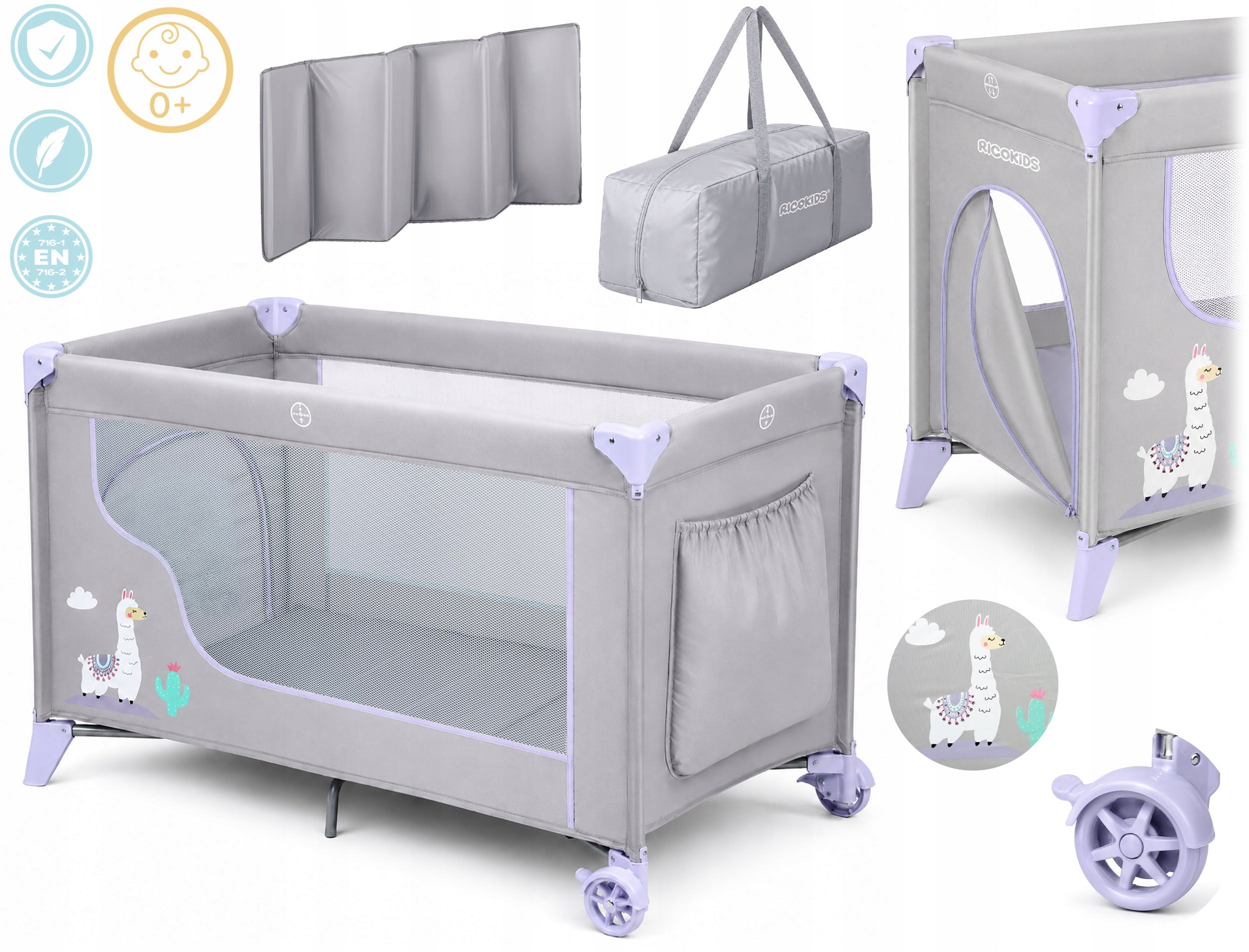TRAVEL COT FOLDING TRAVEL PLAYPEN RICOKIDS MATTRESS + BAG Manufacturer code 724011