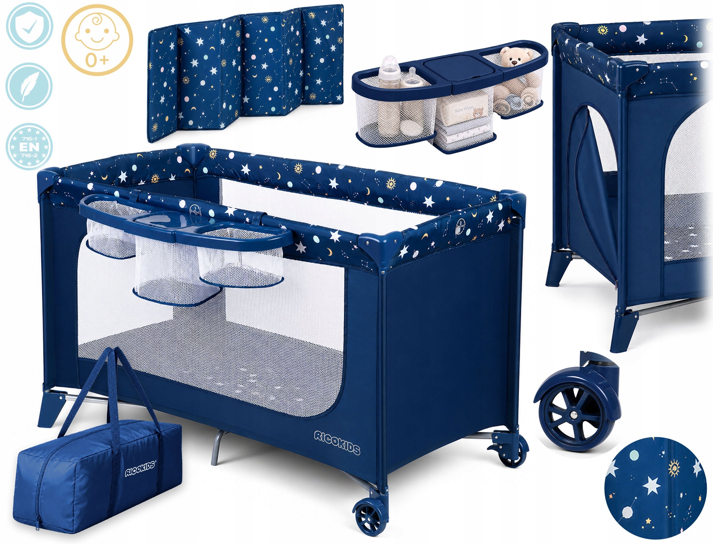 TRAVEL COT FOR CHILDREN FOLDING TRAVEL RICOKIDS MATTRESS + BAG Packaging status original
