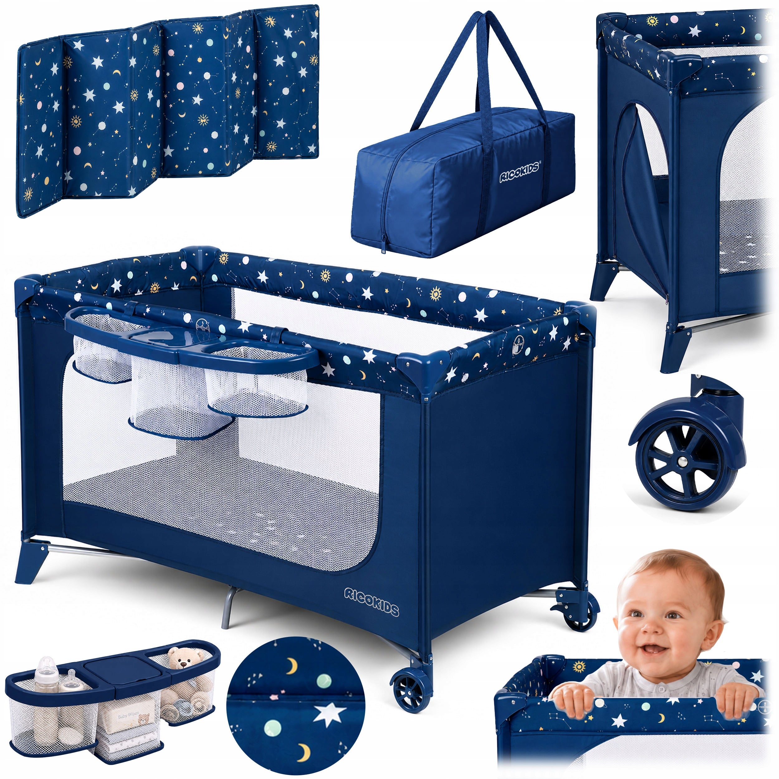 TRAVEL COT FOR CHILDREN FOLDING TRAVEL RICOKIDS MATTRESS + BAG