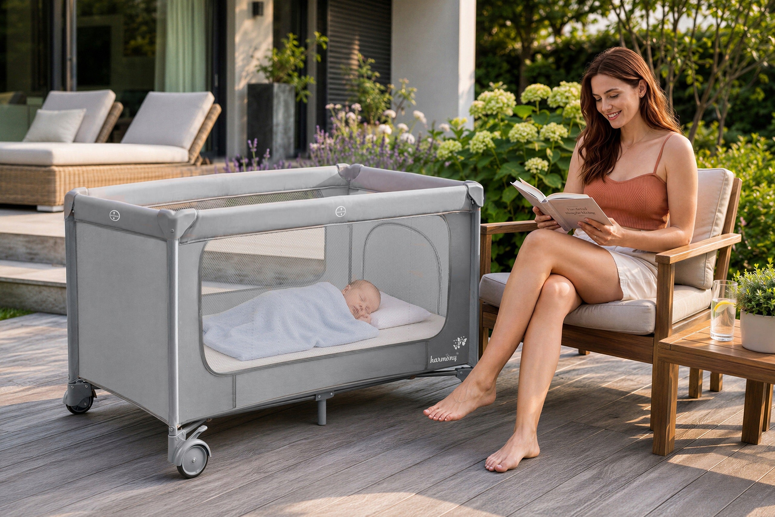 TRAVEL COT NOMAD HARMONY AUTOMATICALLY FOLDABLE + GREY BAG Brand Harmony