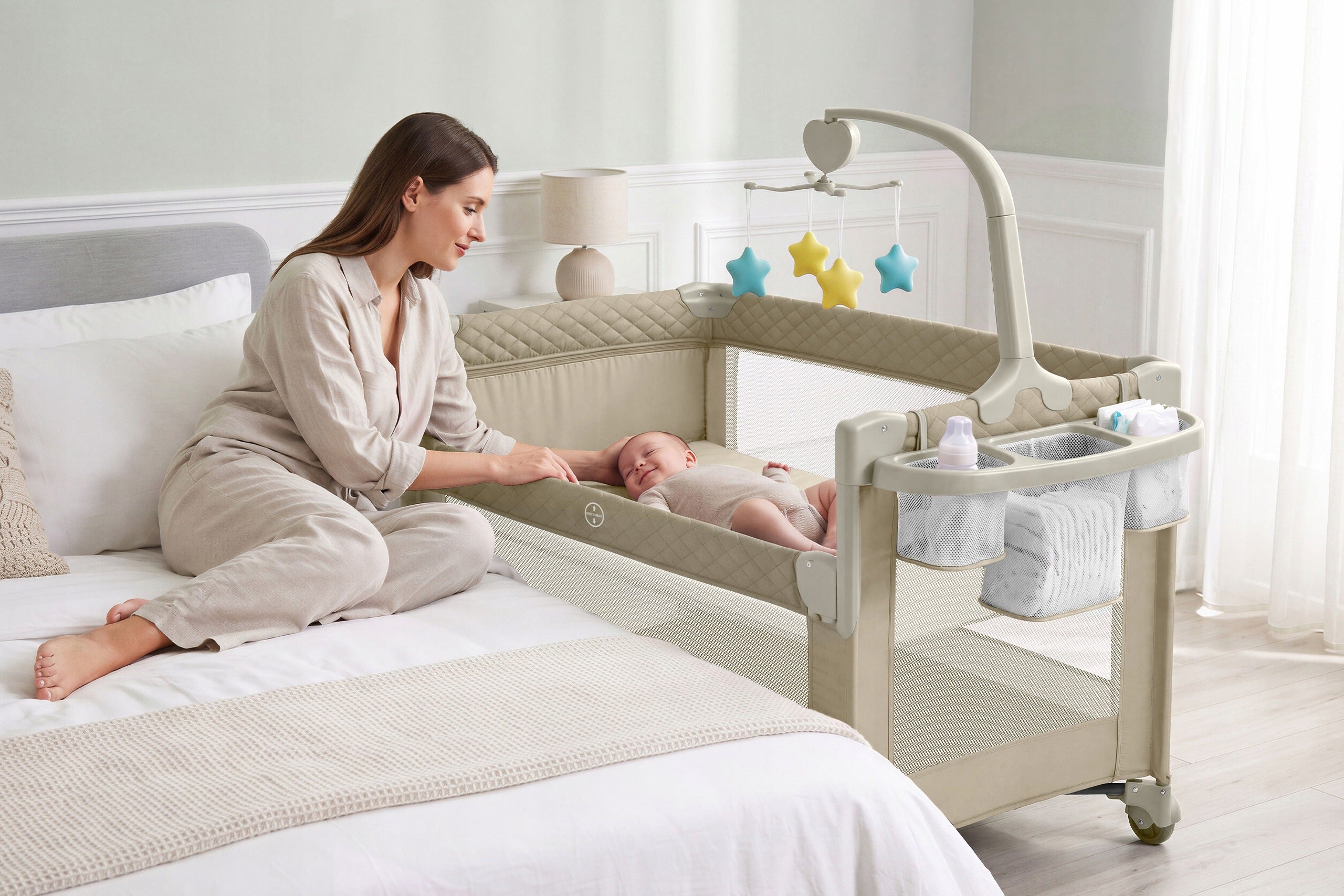 TRAVEL COT ORSETTO FOLDING QUICK FOLD + CAROUSEL ORGANIZER BEIGE Manufacturer code 5905226126860