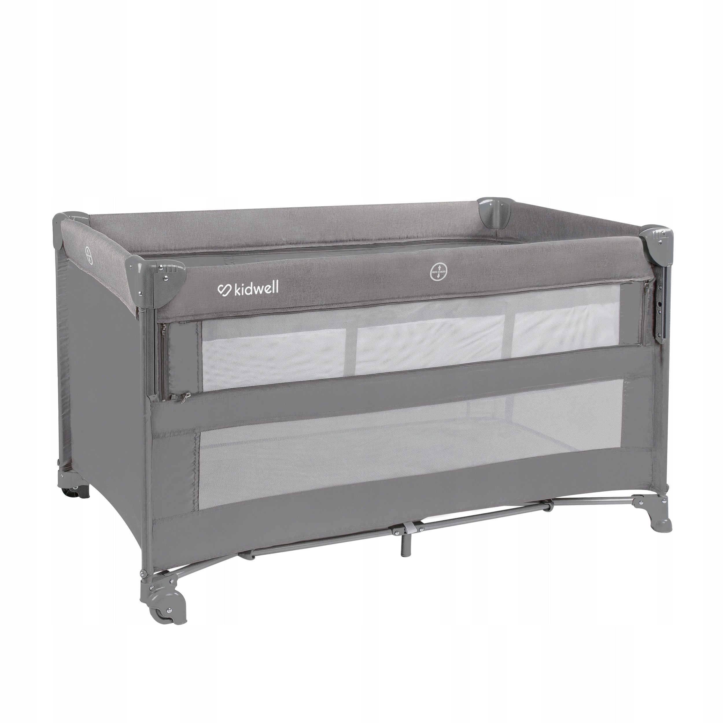 TRAVEL COT TWO-LEVEL BLISSY LIFT GRAY KIDWELL LOWERED SIDE Manufacturer code LOTUBLI01A3