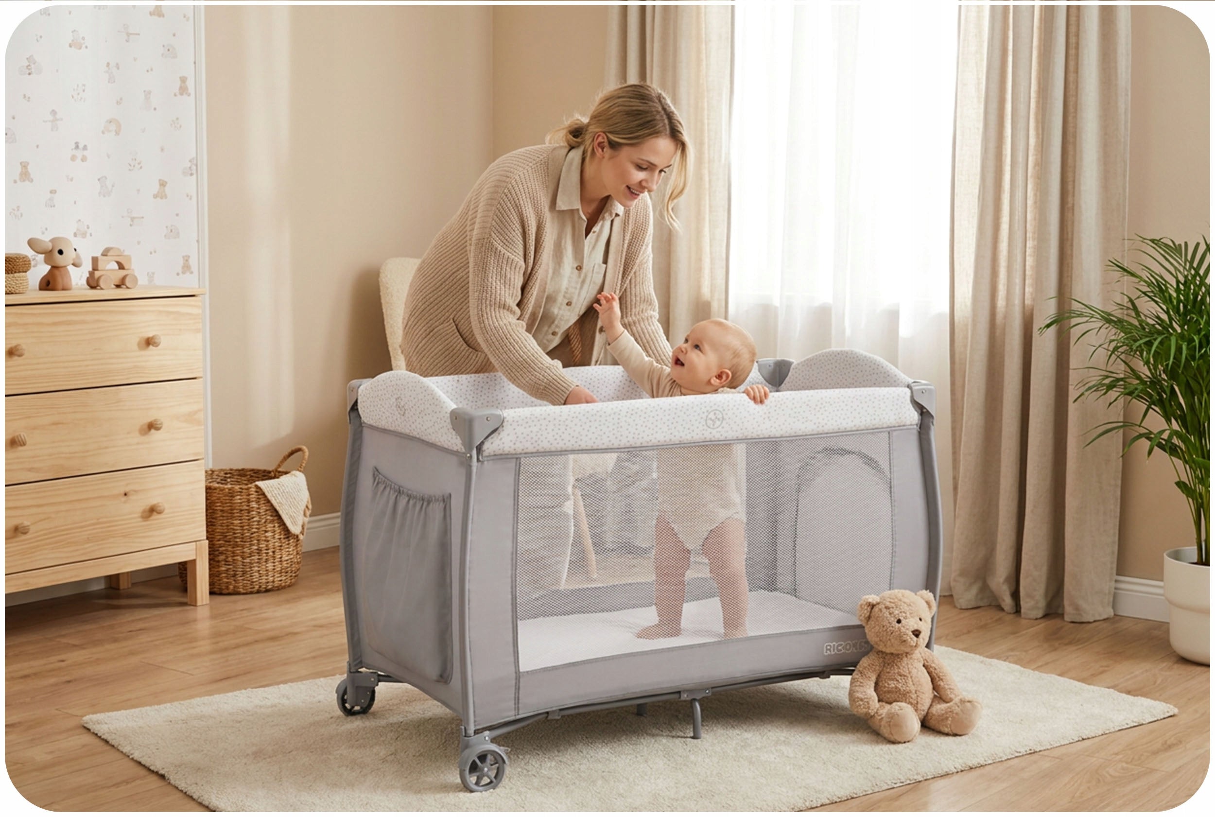 TRAVEL COT TWO-LEVEL FOLDING TRAVEL MATTRESS PLAYPEN + BAG Manufacturer code 724200