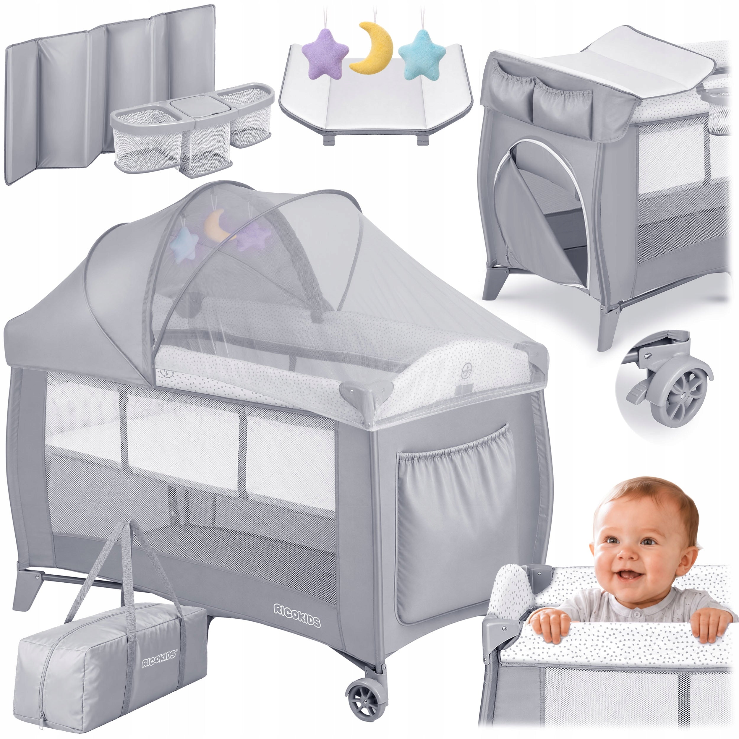 TRAVEL COT TWO-LEVEL FOLDING TRAVEL MATTRESS PLAYPEN + BAG