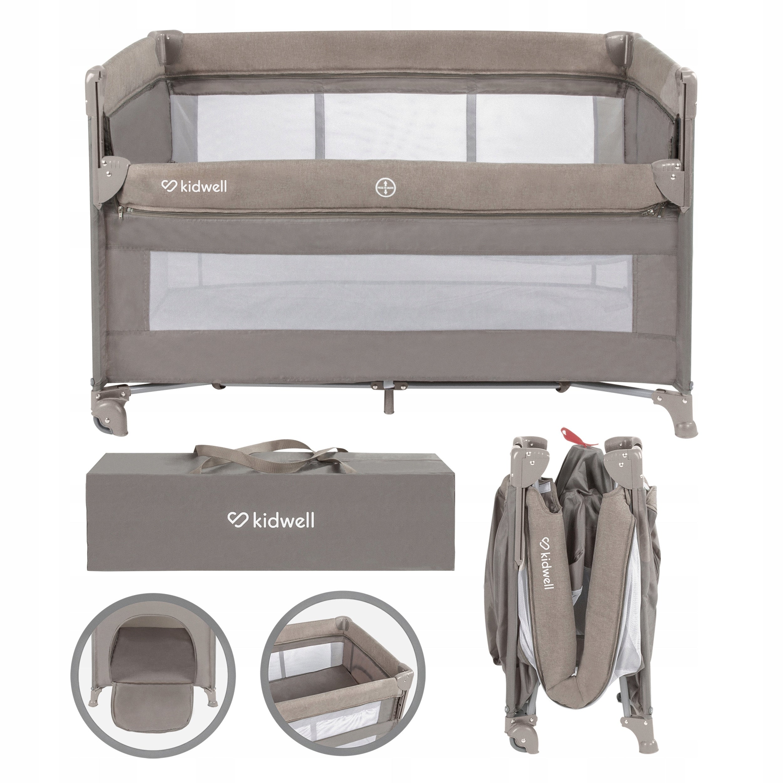 TRAVEL COT delivery PLAYPEN lowered side Kidwell Blissy Lift BEIGE