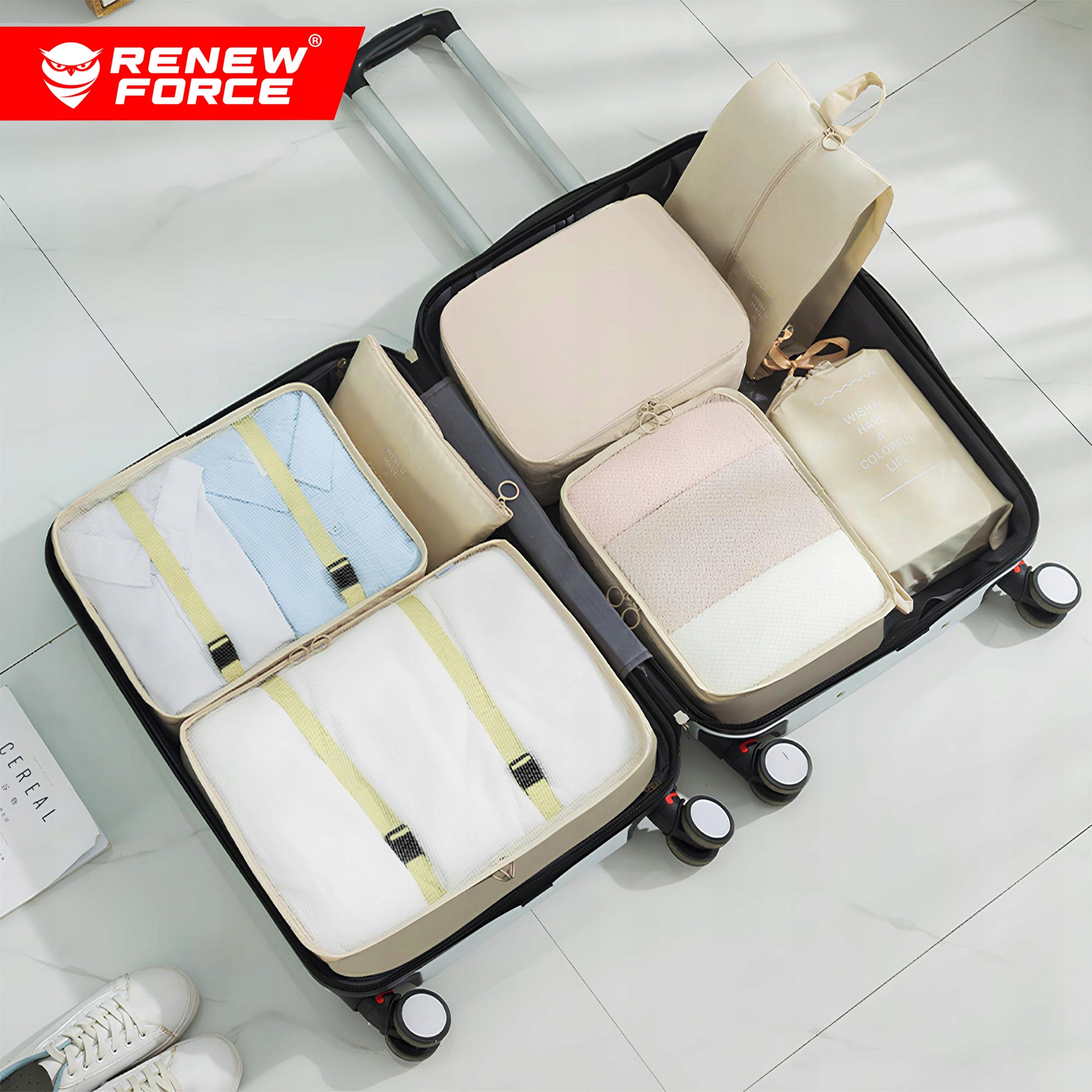 TRAVEL ORGANIZERS FOR WARDROBE SUITCASE CLOTHES SHOES UNDERWEAR BLACK SET 8in1 Manufacturer code KOMPLET ORGANIZERÓW NA UBRANIA KOSMETYKI 8szt