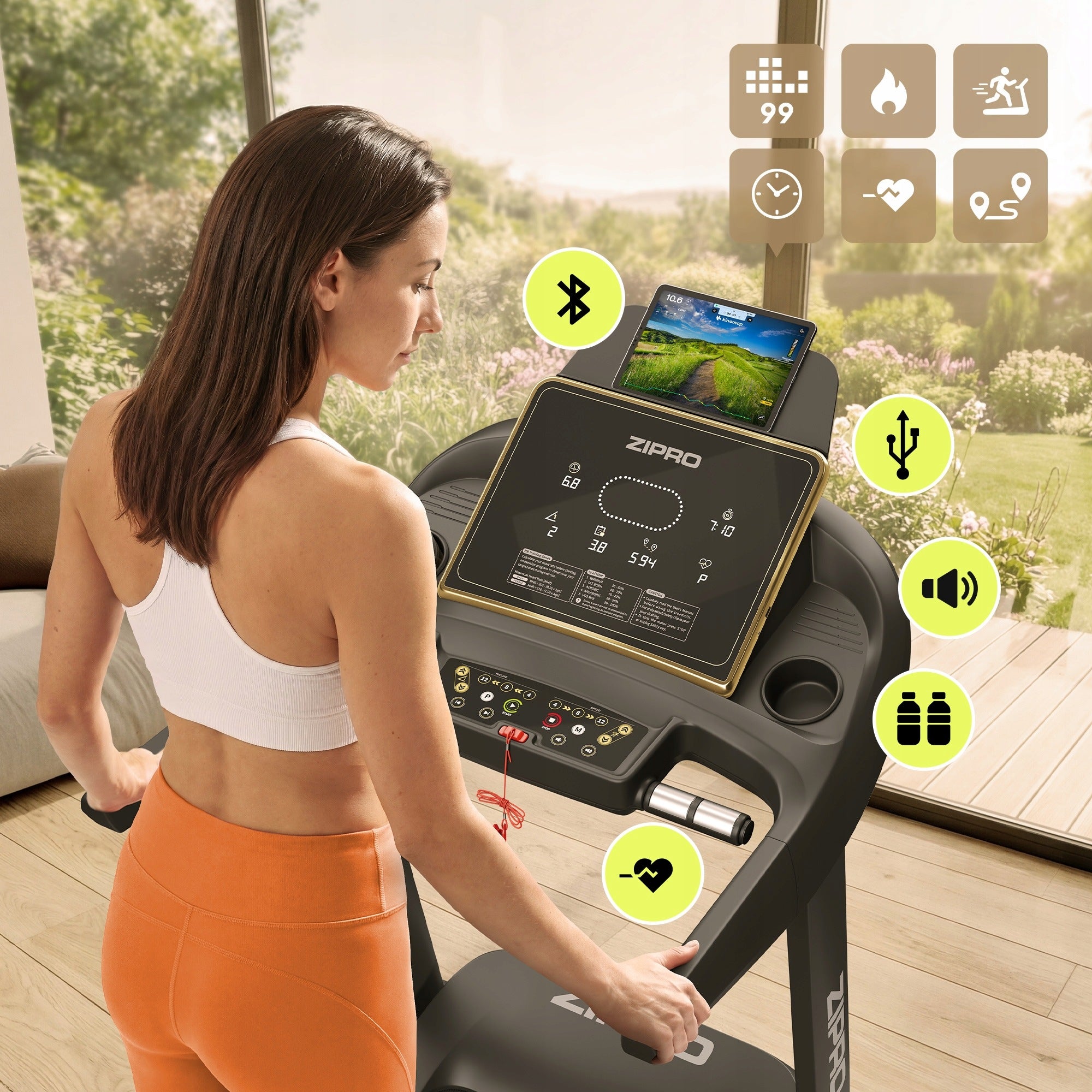 TREADMILL Training up to 150kg Bluetooth Shock Absorption Kinomap - ZIPRO Brand Zipro