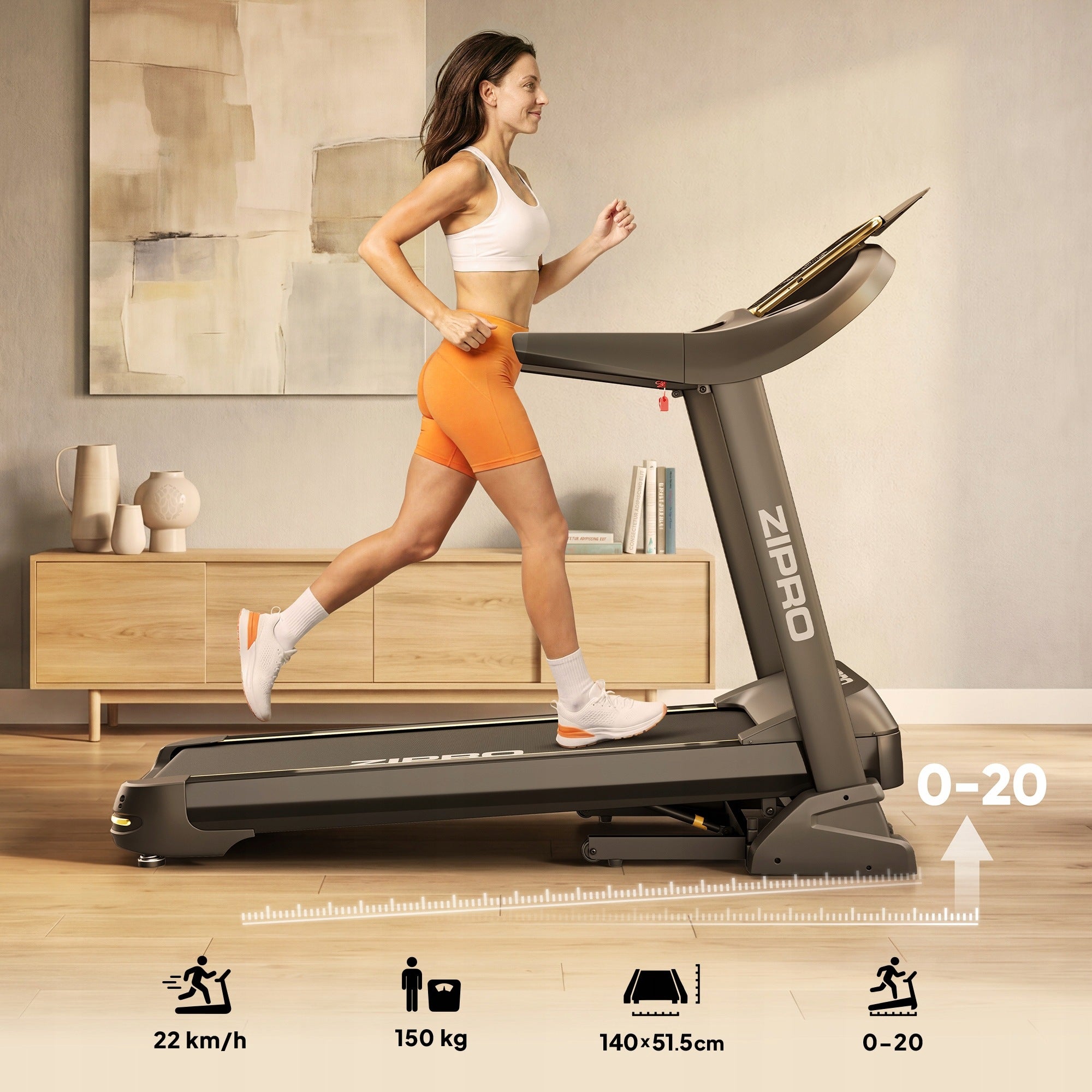 TREADMILL Training up to 150kg Bluetooth Shock Absorption Kinomap - ZIPRO Manufacturer code 5943078