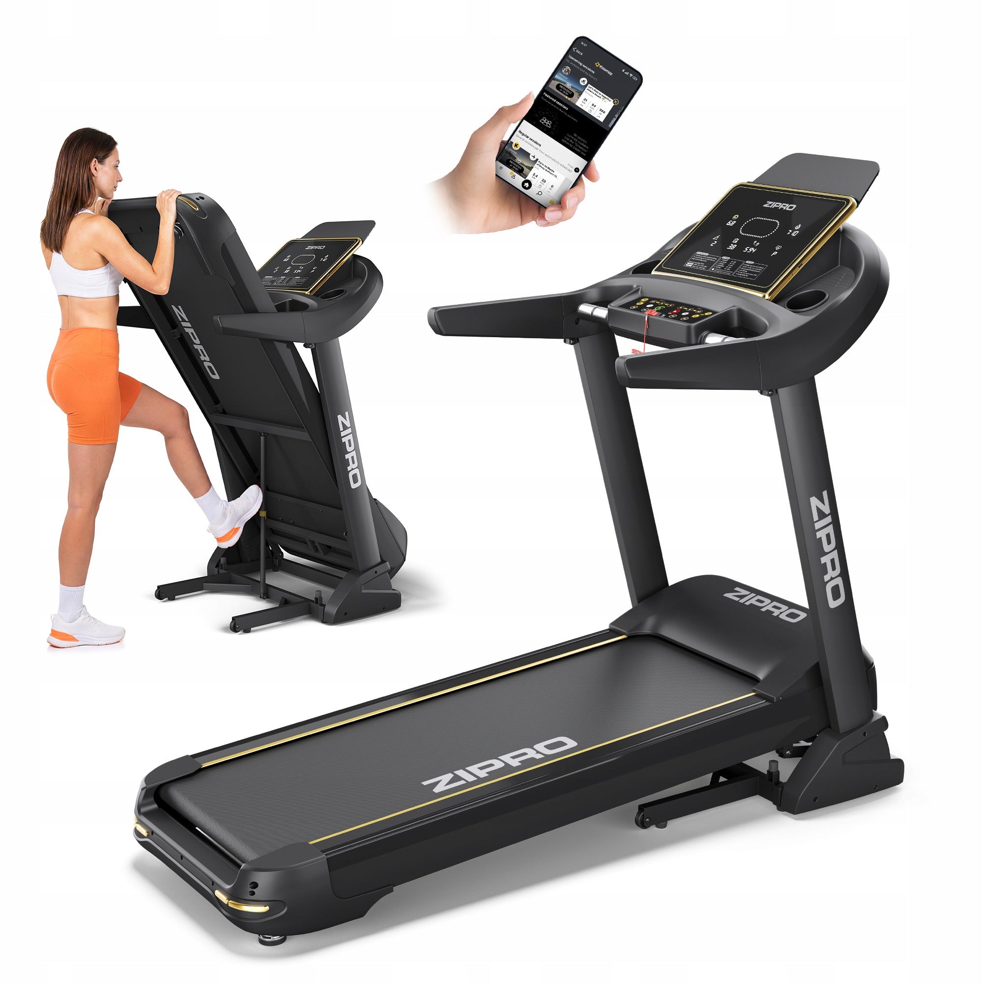 TREADMILL Training up to 150kg Bluetooth Shock Absorption Kinomap - ZIPRO