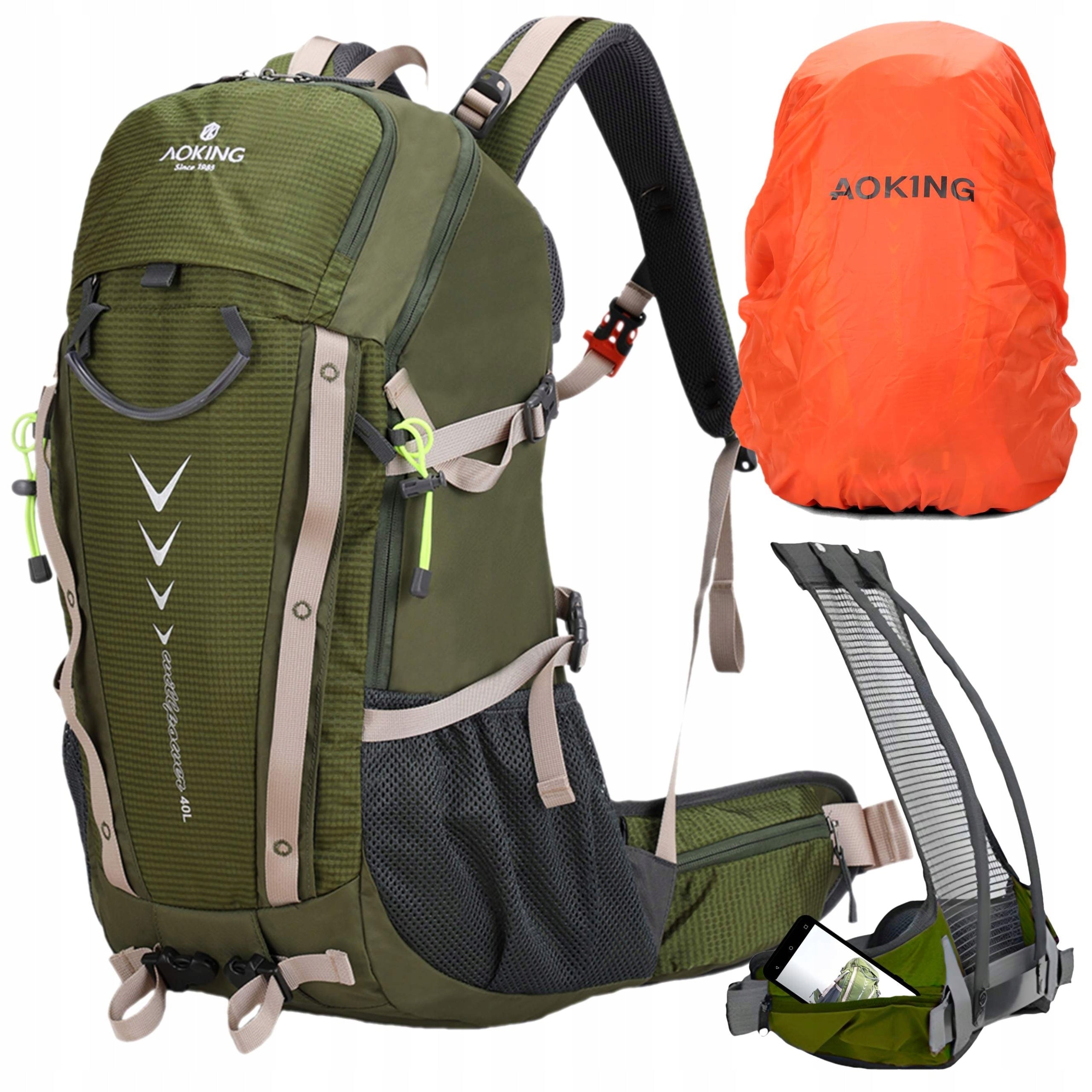 TREKKING HIKING BACKPACK 35L Frame 9 Pockets GREEN