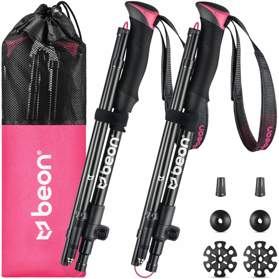TREKKING POLES FOLDING POLES IN THE MOUNTAINS FOR WALKING IN THE MOUNTAINS PINK BEON