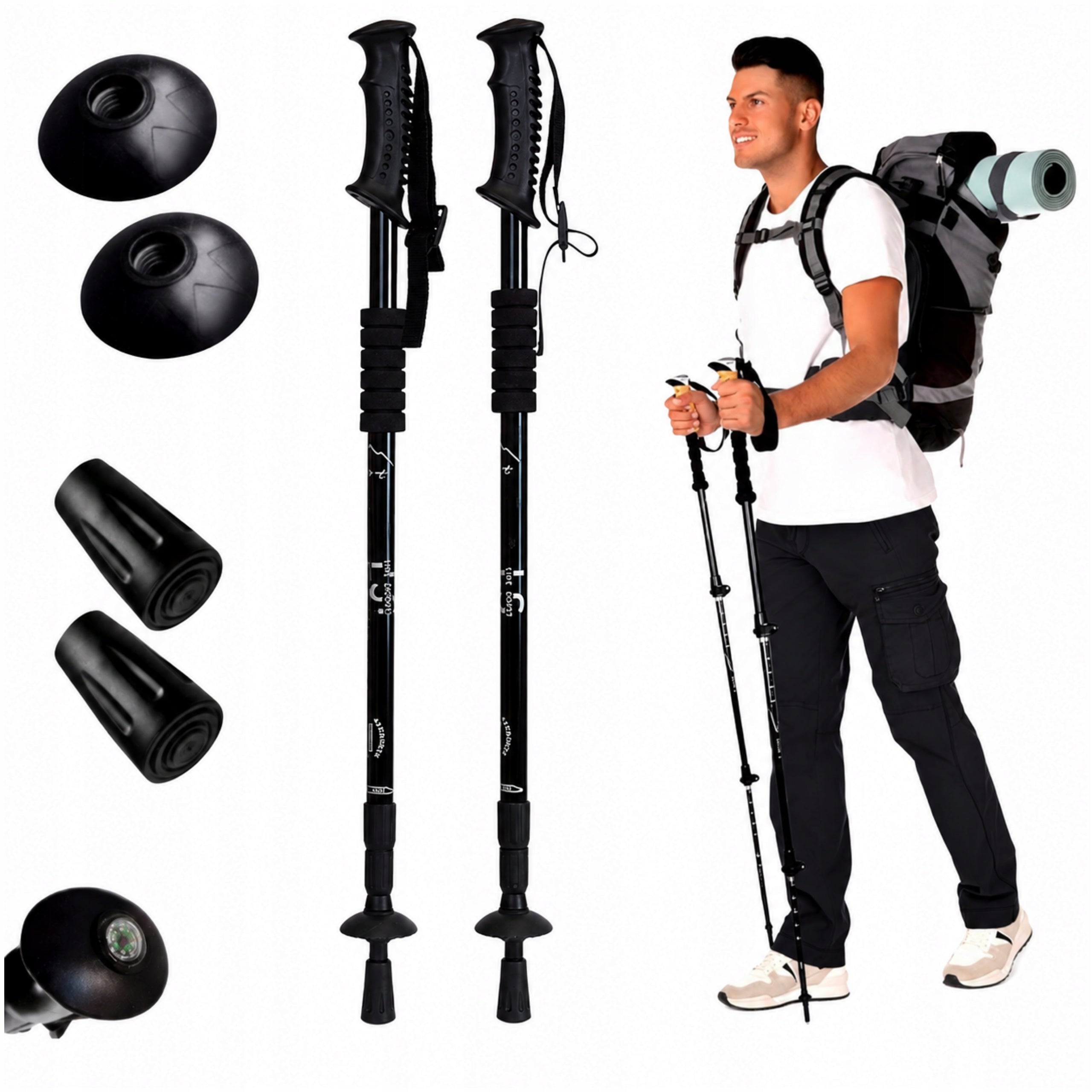 TREKKING POLES FOR WALKING NORDIC WALKING ADJUSTABLE POLES + OVERLAYS