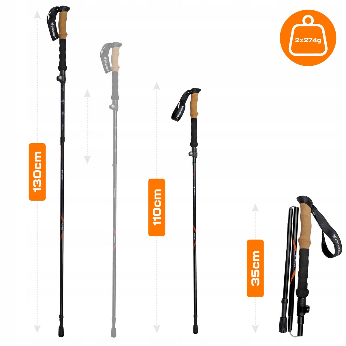 TREKKING POLES Folding Adjustable Walking Poles NORDIC WALKING Mountains Color black