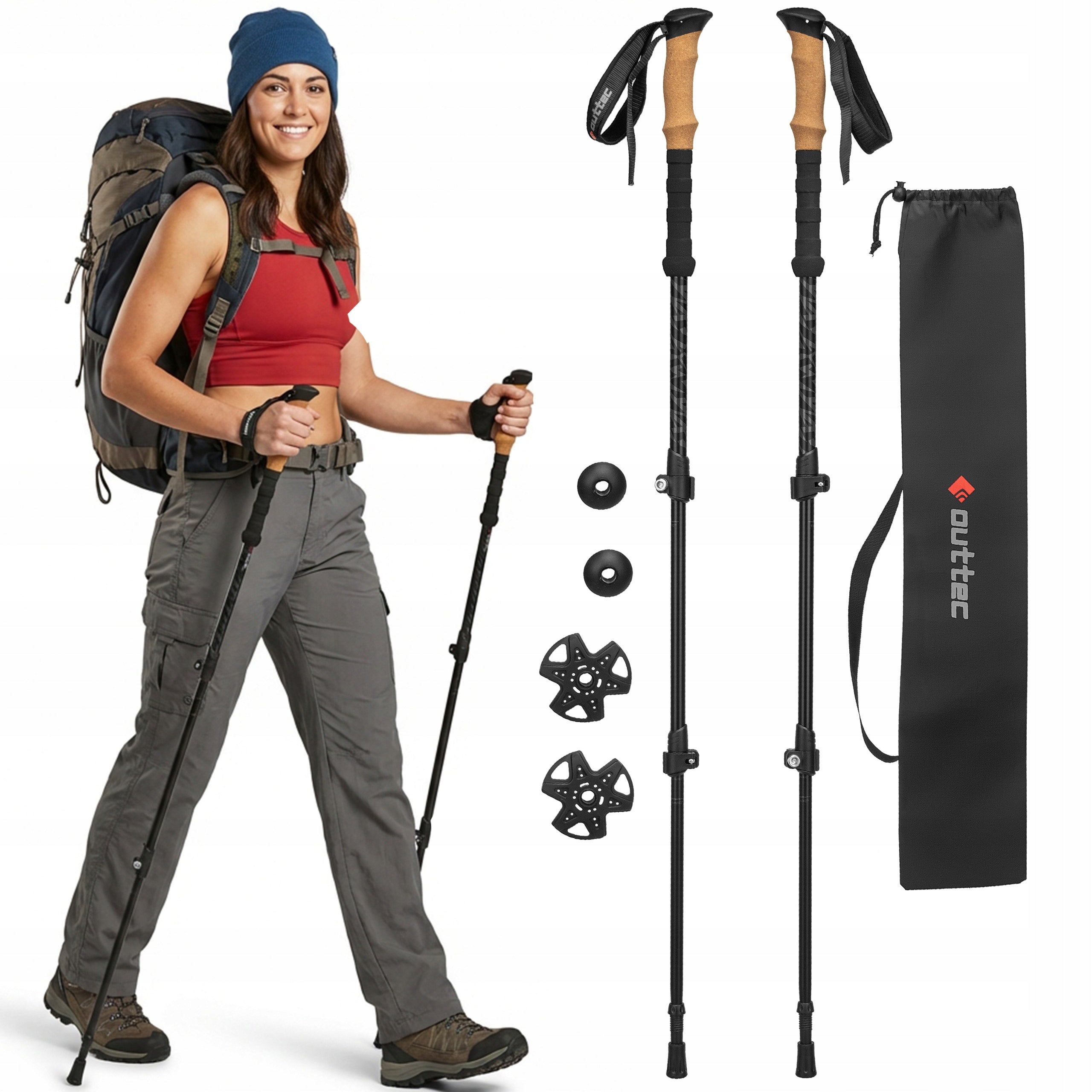 TREKKING POLES NORDIC WALKING POLES FOR WALKING ADJUSTABLE 65-135CM