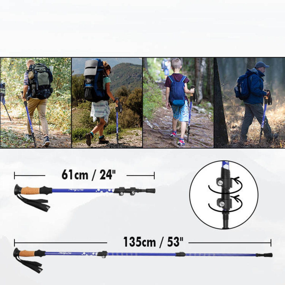TREKKING POLES NORDIC WALKING POLES FOR WALKING IN THE MOUNTAINS ADJUSTABLE PRO Color blue