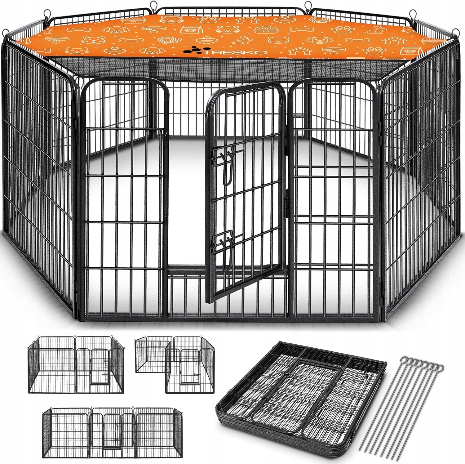 TRESKO METAL DOG PLAYPEN WITH DOOR FENCE WIDTH 77 CM