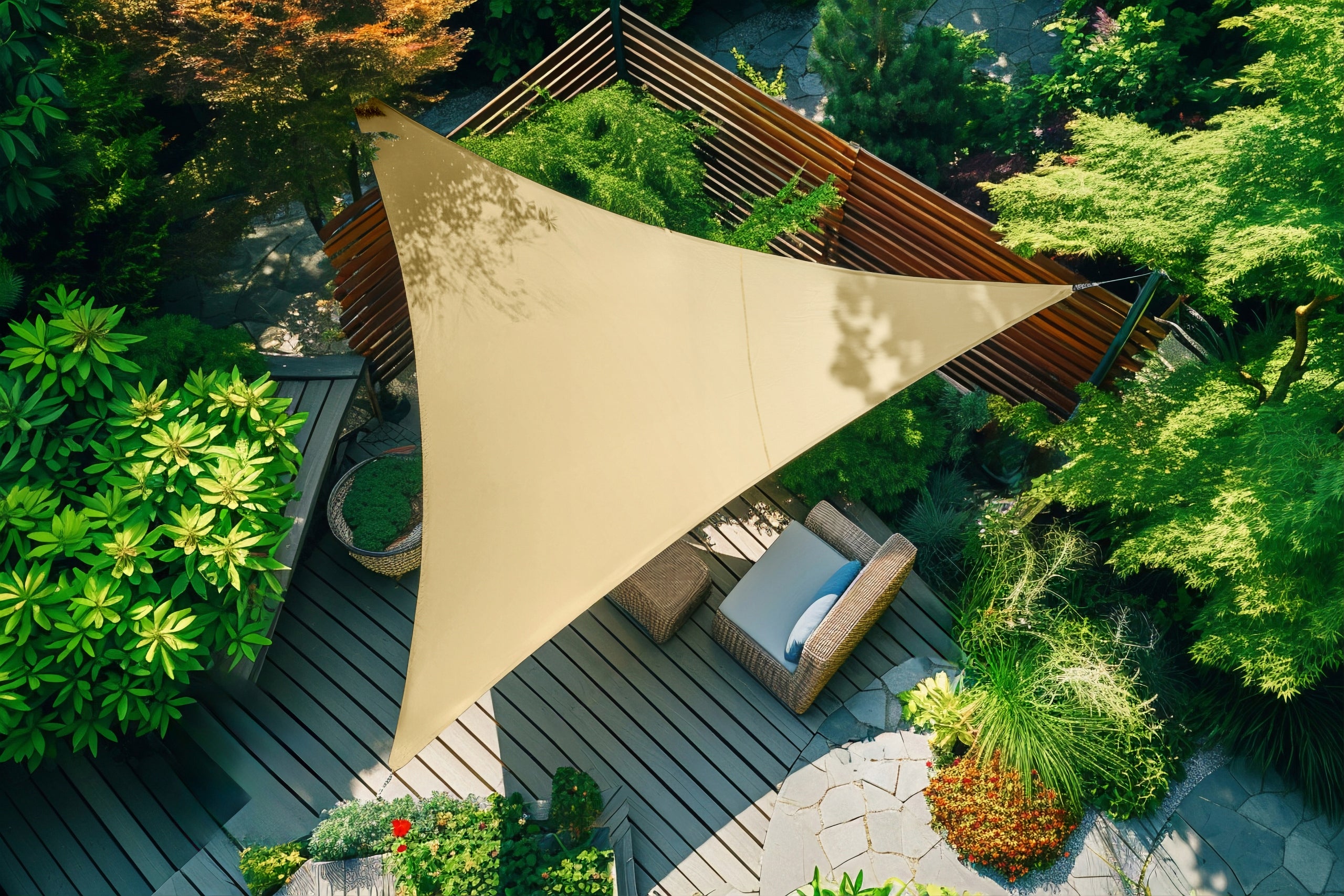 TRIANGULAR SOLAR SAIL, WATERPROOF UV, TERRACE AWNING 5x5x5m BEIGE EAN (GTIN) 5901386274823