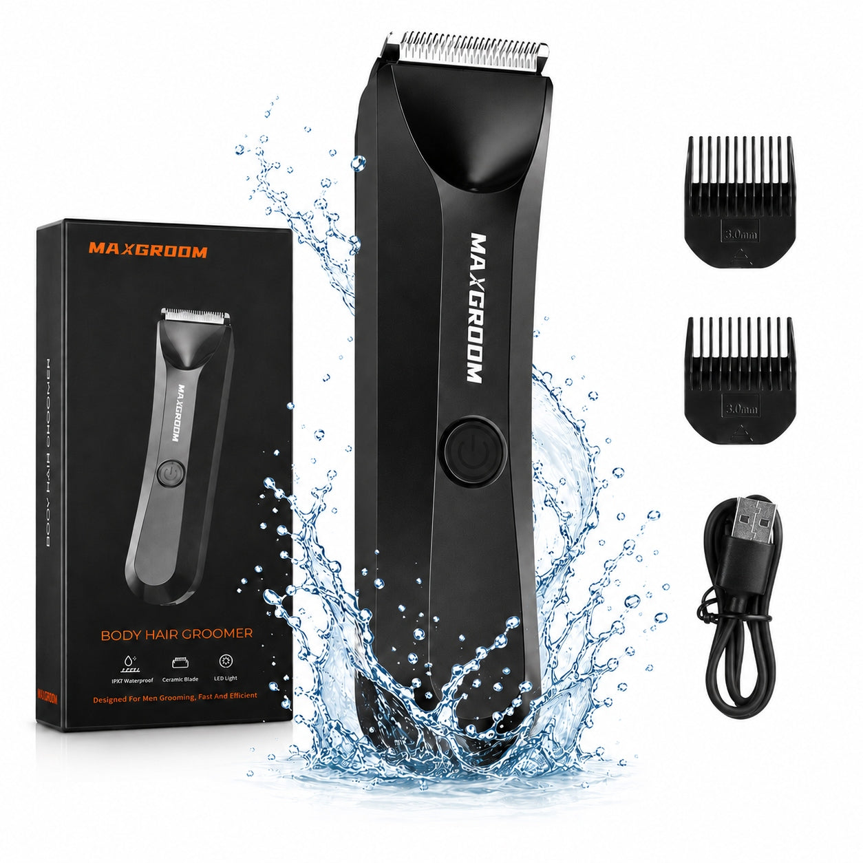 TRIMMER SHAVER RAZOR MAXGROOM 2 USB-C CAPS WATERPROOF LED