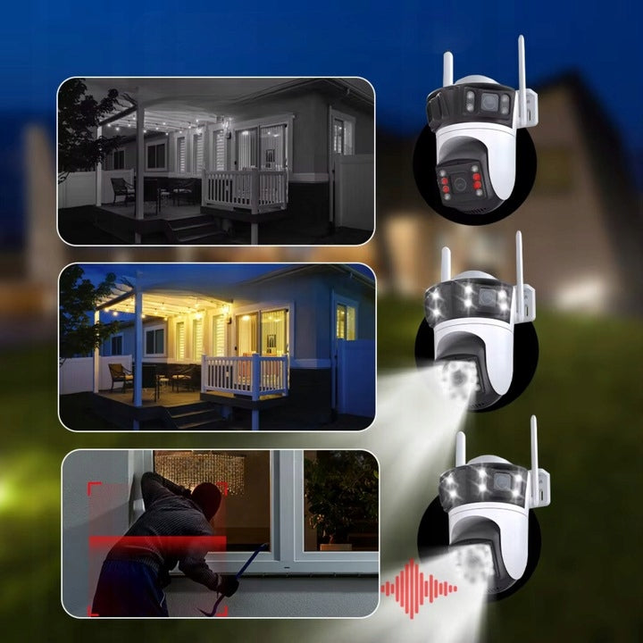 TRIPLE ROTATING WIFI IP CAMERA ICSEE 3in1 QHD CARD 6MP Kind internal external