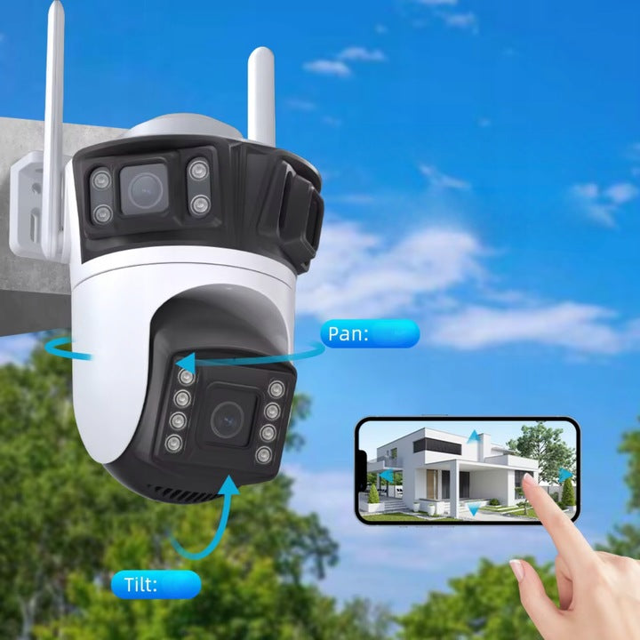 TRIPLE ROTATING WIFI IP CAMERA ICSEE 3in1 QHD CARD 6MP Manufacturer code WEWNĘTRZNA PODCZERWIEŃ CZUJNIK RUCHU ALARM